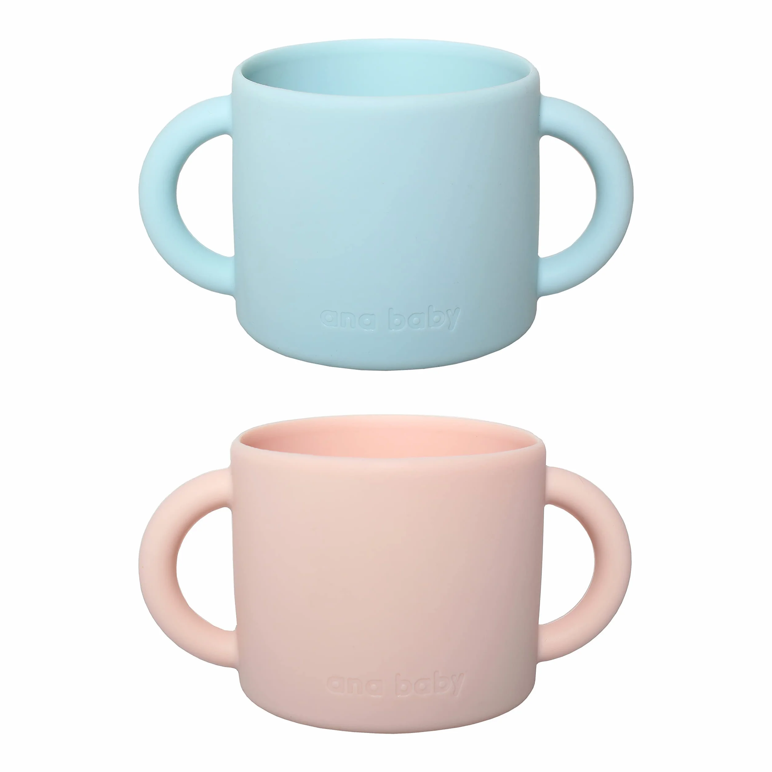 Paquete de 2 tazas de silicona de doble mano para bebés y niños pequeños, sin BPA, apto para lavavajillas, microondas y congelador
