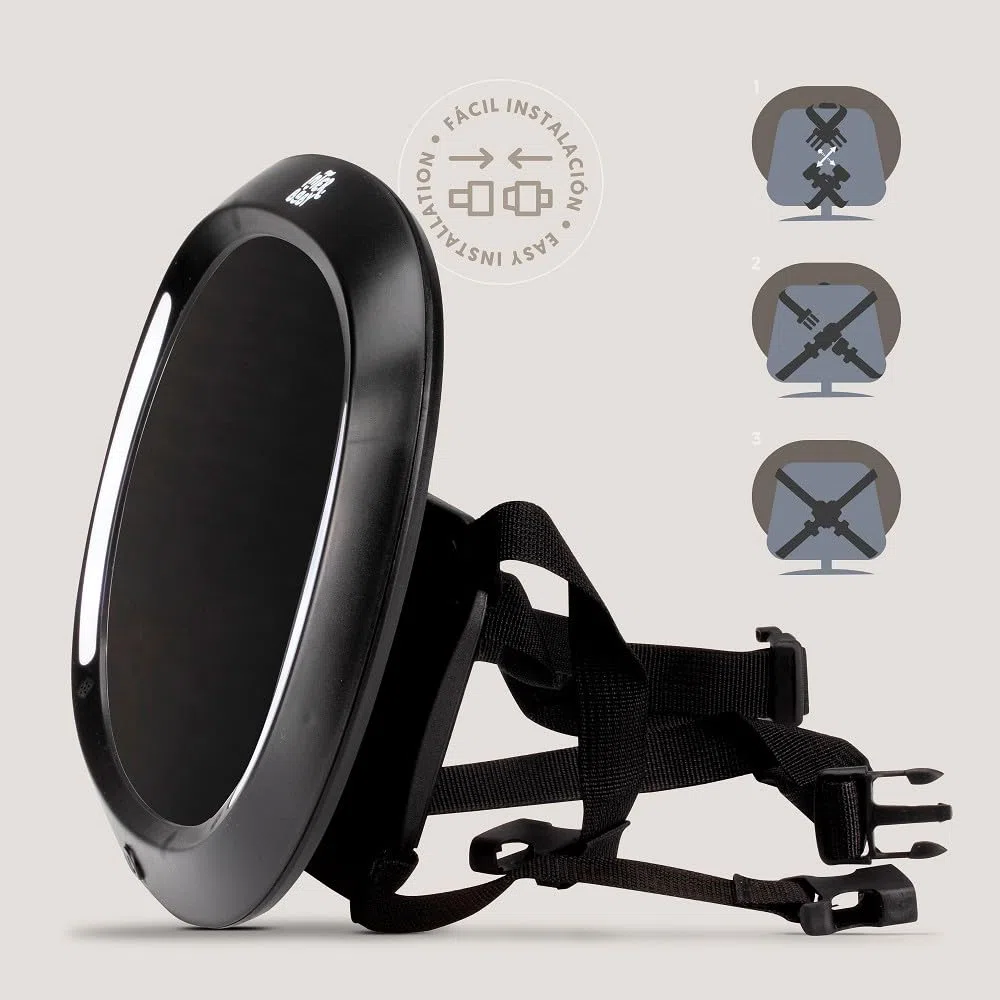Espejo Coche Bebe con Luz LED Interbaby | Irrompible, Rotación 360º, Ajuste Universal | Espejo Retrovisor Asiento Trasero para Bebes, Instalación Fácil, Mando a Distancia, Negro