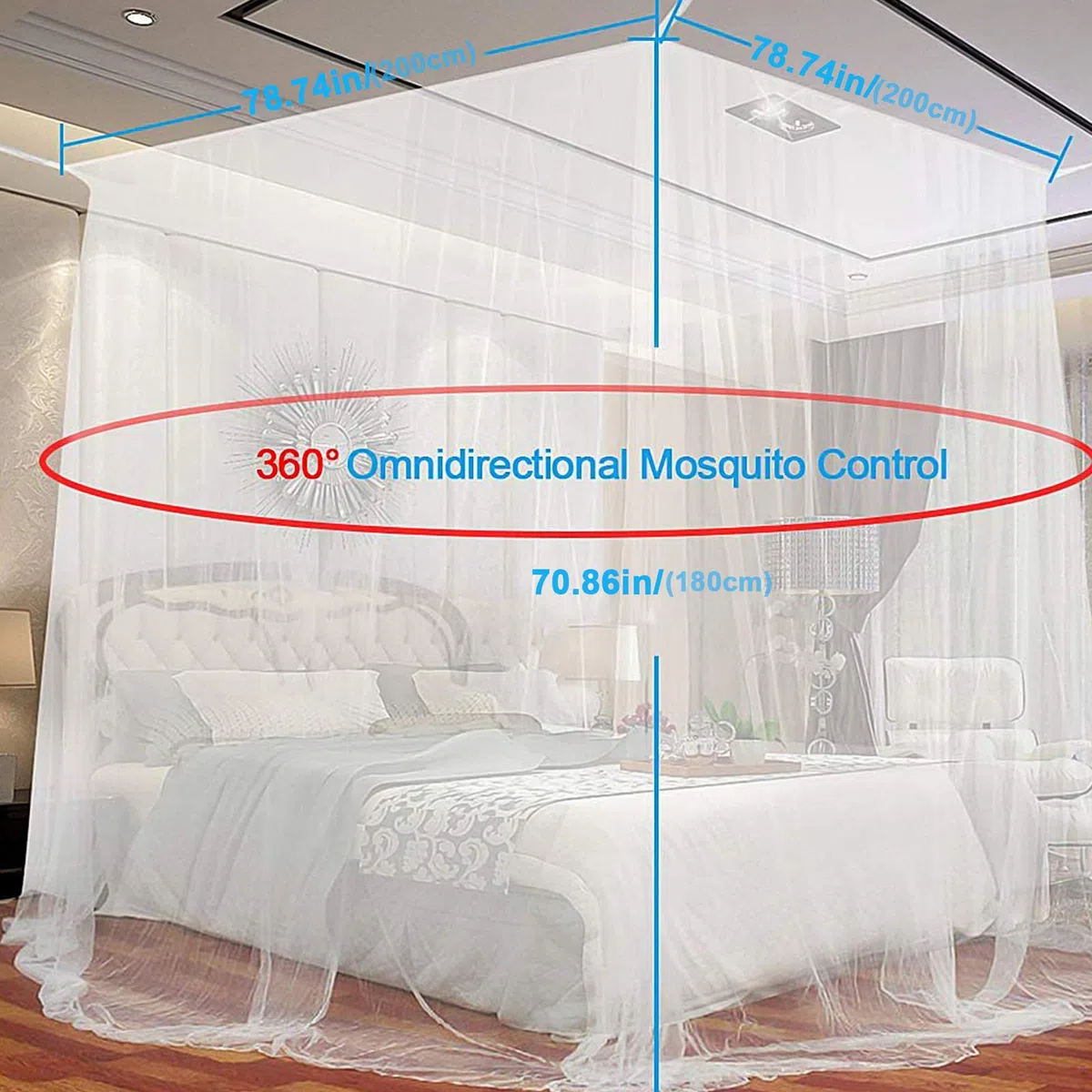 Mosquitero Cuadrados, Mosquitera Cama, Mosquitera Camas Matrimonio, Mosquitero Cuadrados para Interior y Exterior, Protección Repelente contra Insectos, para el Hogar o de Vacaciones (Blanco)