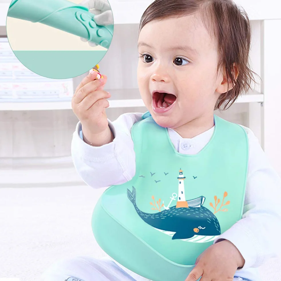 3 Pcs Bebé Baberos de Silicona Impermeable Baberos de Alimentación con Bolsillo Baberos Suave que se Limpia Fácilmente para Bebés o Niños Pequeños Comiendo
