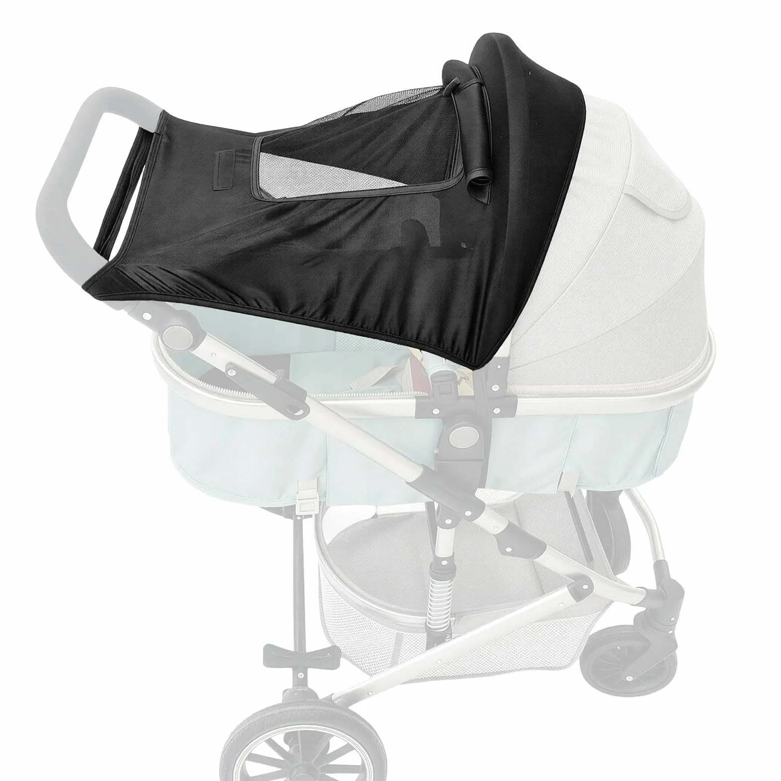 Sombrilla Carro Bebe Universal con Protección UV, Transpirable Parasol Carro Bebe con Ventana, Ajustable Universal Protector Solar Carrito Bebé, Negro