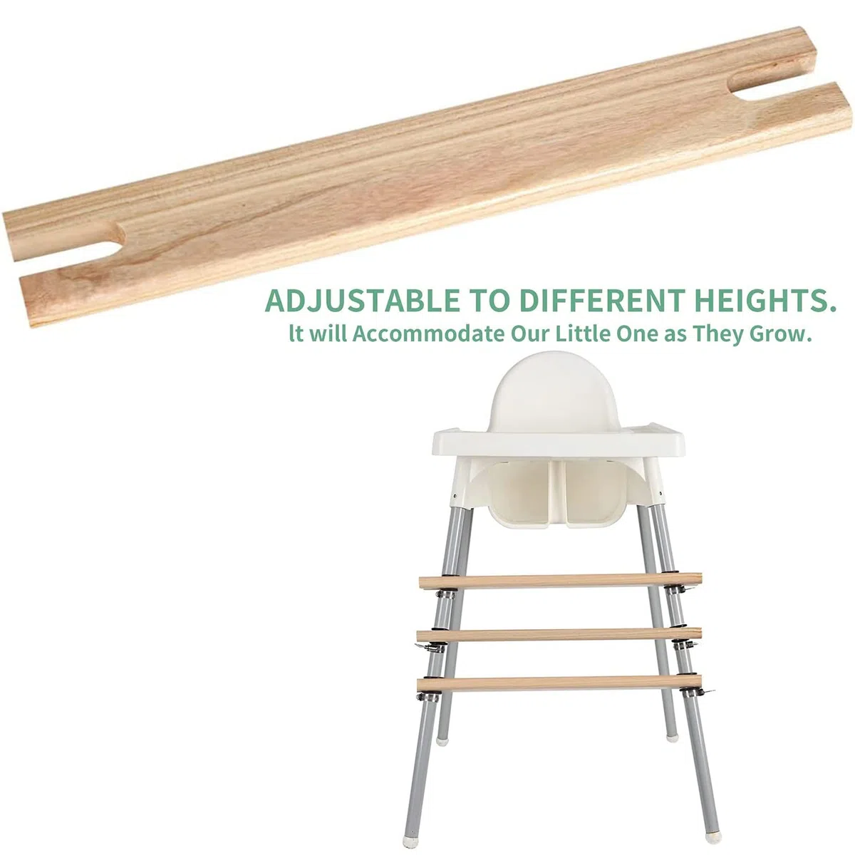 Reposapiés para Trona, Ajustable Antideslizante Pino Natural de Madera Accesorios Reposapiés Silla Alta Bebé de Resorte Compatible Tronas para Bebés