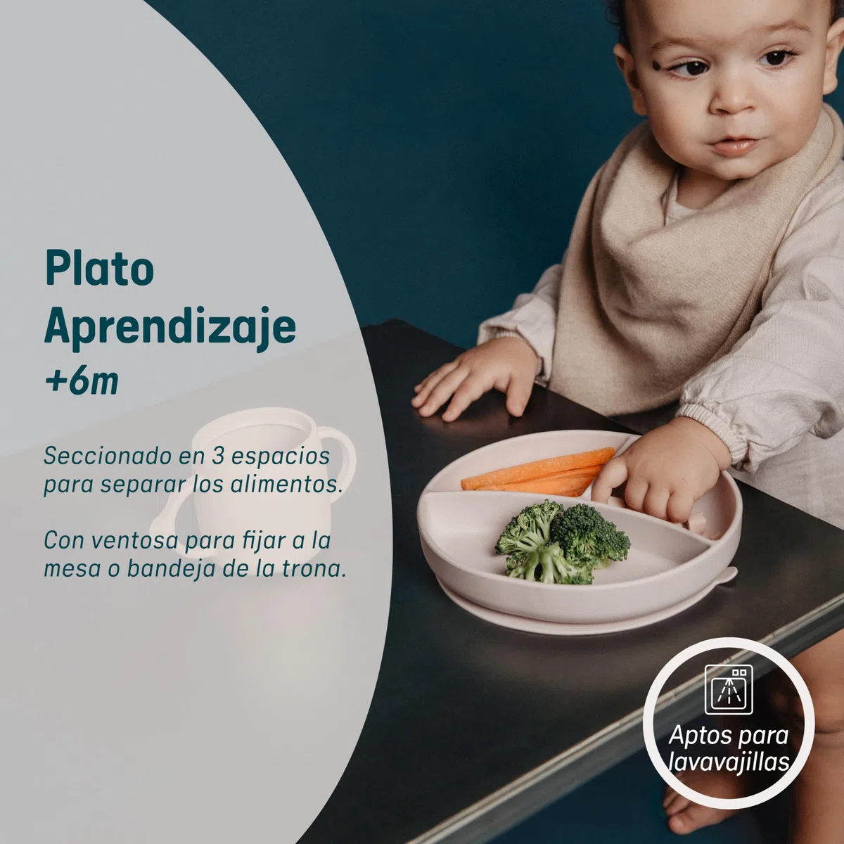 Suavinex, Plato de Bebé con Ventosa, Plato de Silicona con Divisiones, Plato Antivuelco, para Utilizar en la Alimentación Complementaria y BLW, Apto para Lavavajillas y Microondas, +6 Meses, Verde