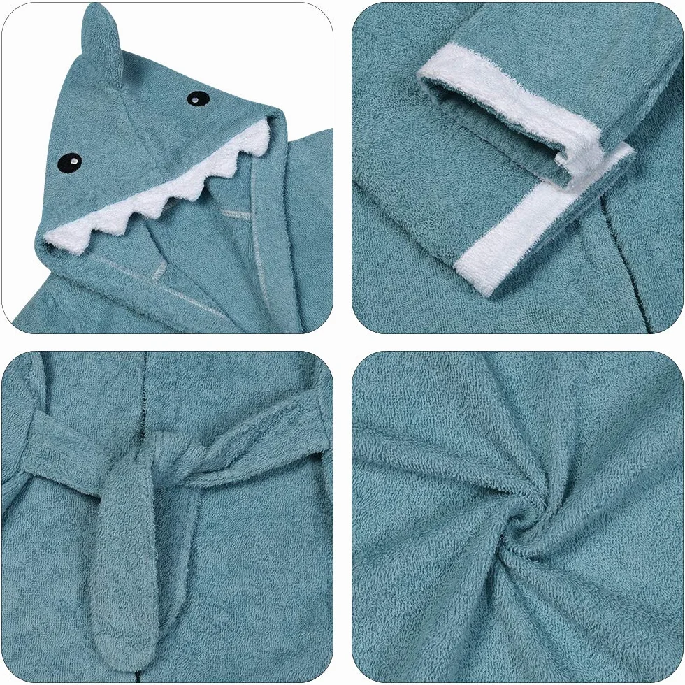 URAQT Toalla Bebe Recien Nacido, Toalla Baño con Capucha, Poncho Toalla Suave para Niños y Niñas, Toalla Playa Bebe Niños Extra Absorbente (Tiburón)