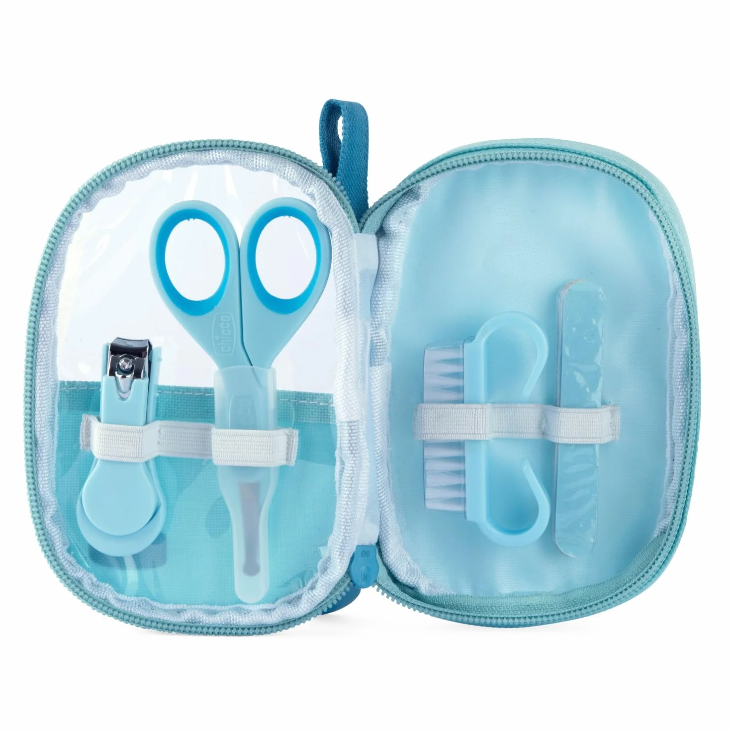 Chicco Happy Hand - Set de cuidado de uñas para bebés: tijeras, corta uñas, lima y cepillo, color azul