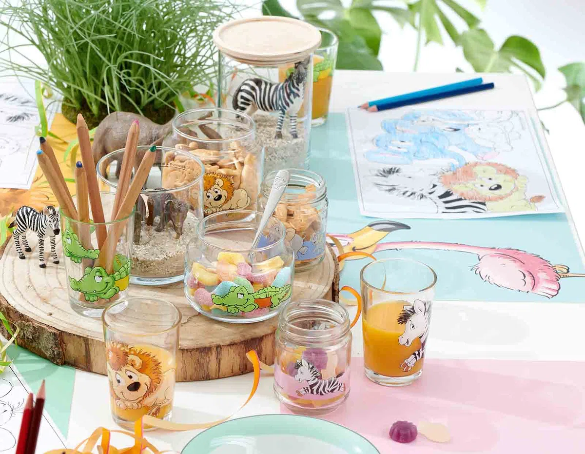 Ritzenhoff & Breker Taza infantil Happy Zoo Juego de 3, Taza de vidrio para beber 205ml