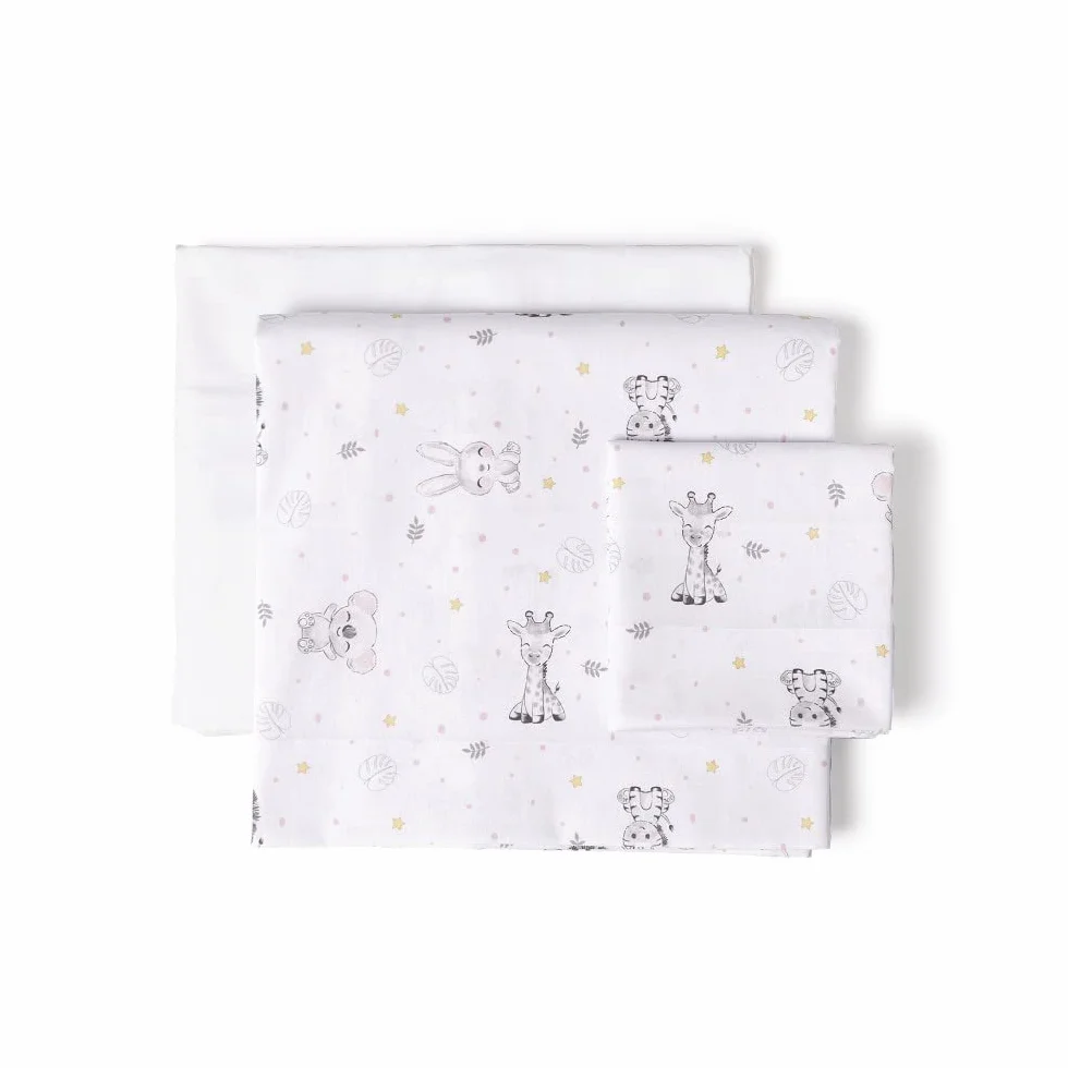 Juego de sábanas de Minicuna KOALA en blanco rosa · 100% ALGODÓN · INTERBABY