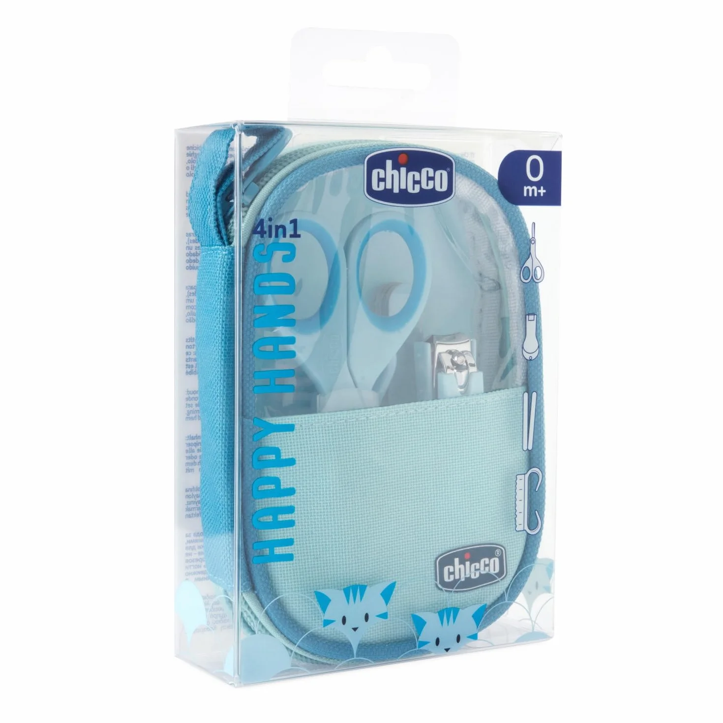 Chicco Happy Hand - Set de cuidado de uñas para bebés: tijeras, corta uñas, lima y cepillo, color azul