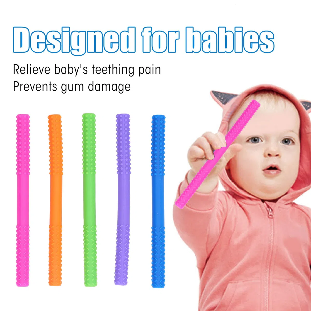 Palitos de Dentición para Bebé, 5 Unidades Resistentes a Rasgar, Anillos de Dentición de Silicona Suave, Juguete Masticar Seguro para Bebés en Etapa de Dentición y Juegos Diarios