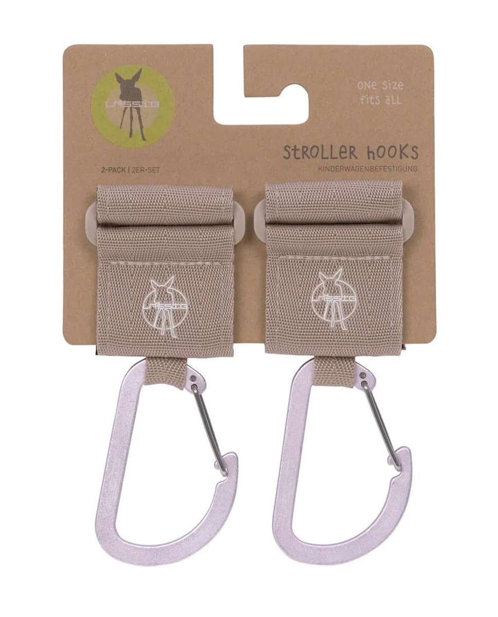 LÄSSIG Accesorio para cochecito (2 pcs.) Gancho de velcro Carabiner Gancho para cochecito Gancho para compras Metal/Stroller Hooks with Carabiner beige