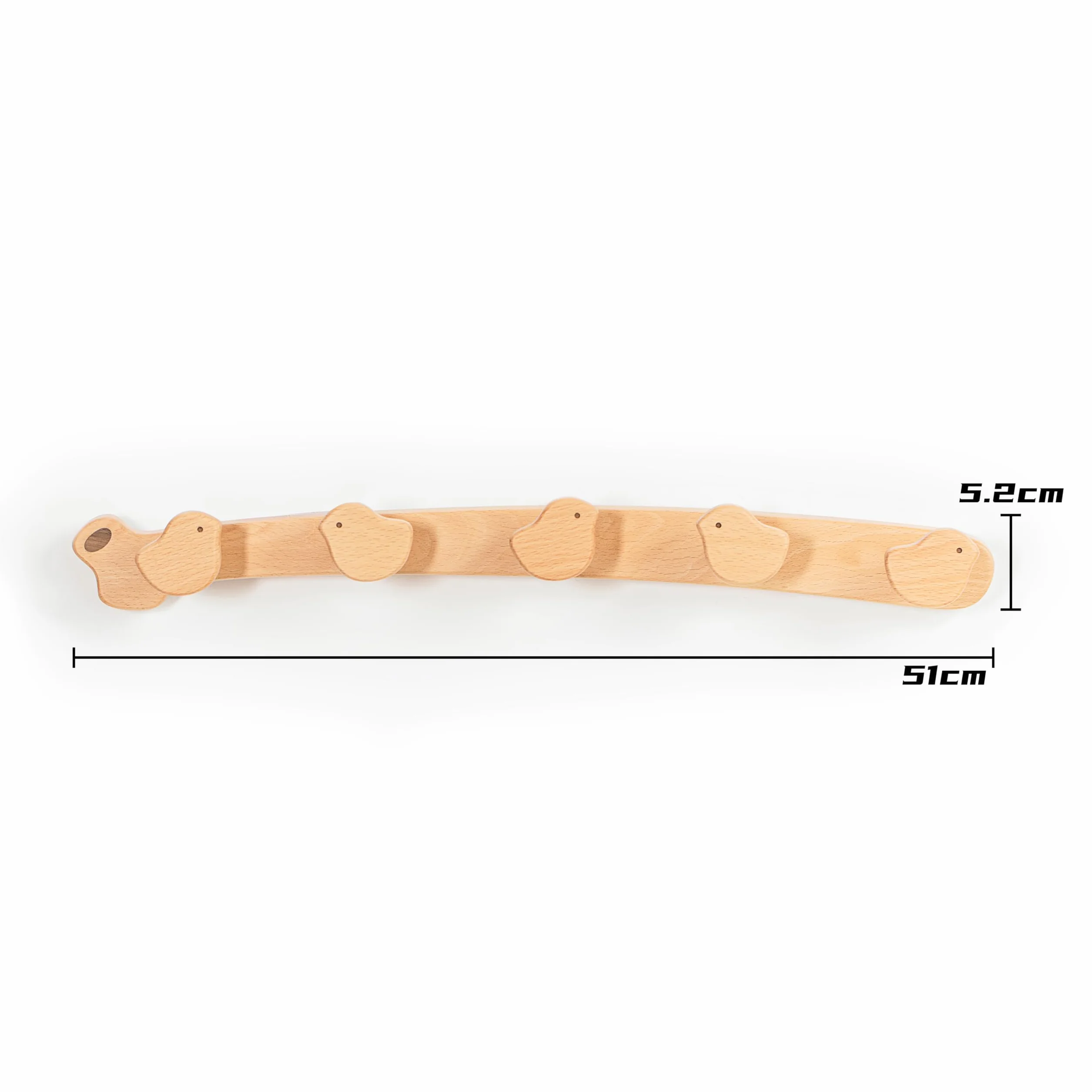 Flappi Perchero de pared infantil de madera con 5 ganchos 50 cm Diseño de pajarito Colgador decorativo para habitación infantil o pasillo