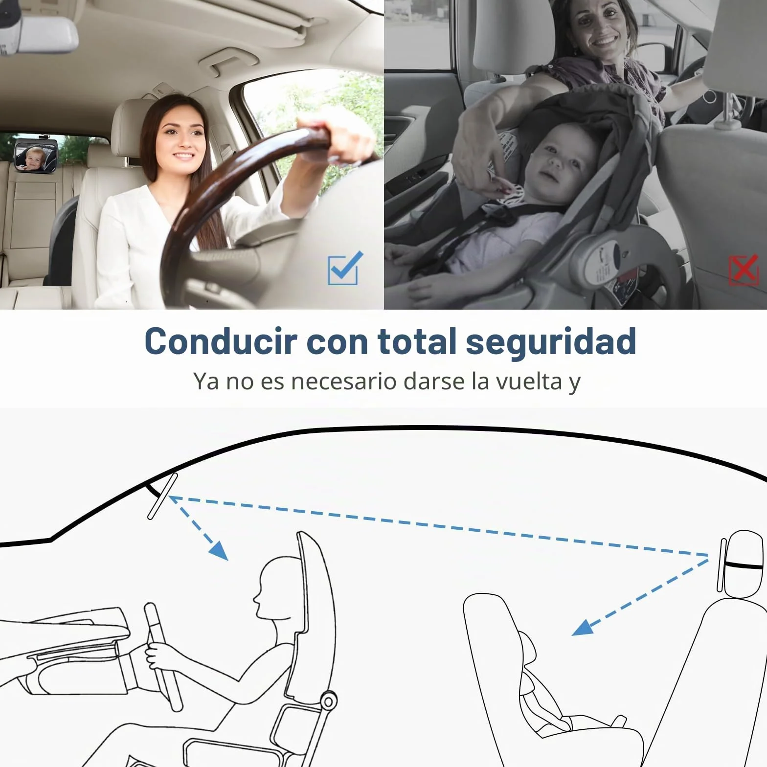 Vinabo Espejo de Coche para bebé Giratorio 360° con Clip de Gancho y Bloqueo de Marcha atrás