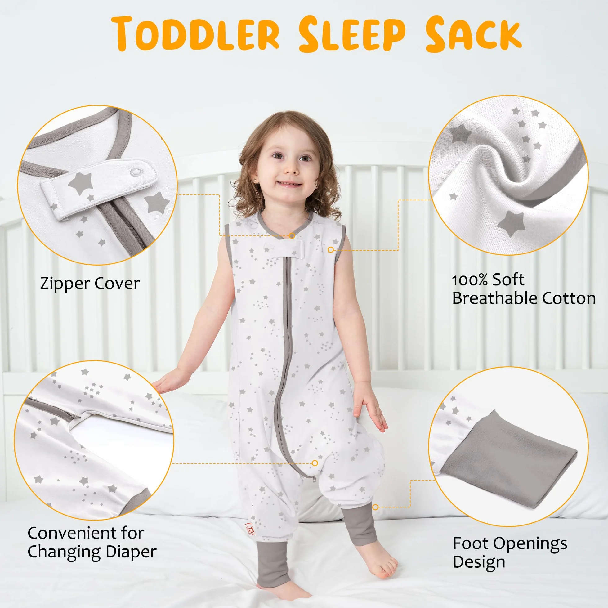 Miracle Baby Saco de dormir para bebé, 0.5 Tog, Saco de dormir de verano con pies sin mangas para niña, niño, turbina 100% algodón