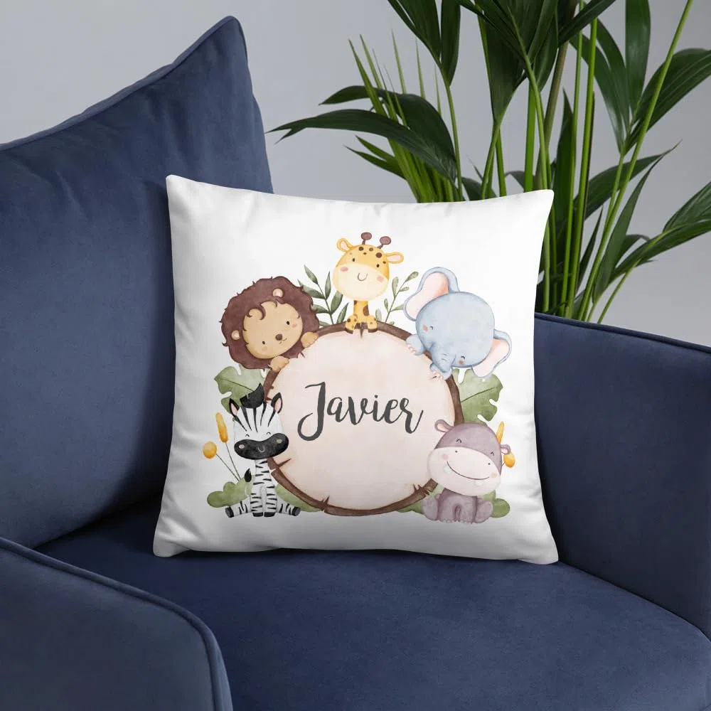 Kembilove Cojines Infantiles – Cojin Personalizado con Nombre – Regalos cumpleaños niños Colegio – Guarderia Regalos – Almohada niños 40X40 CM - Animales