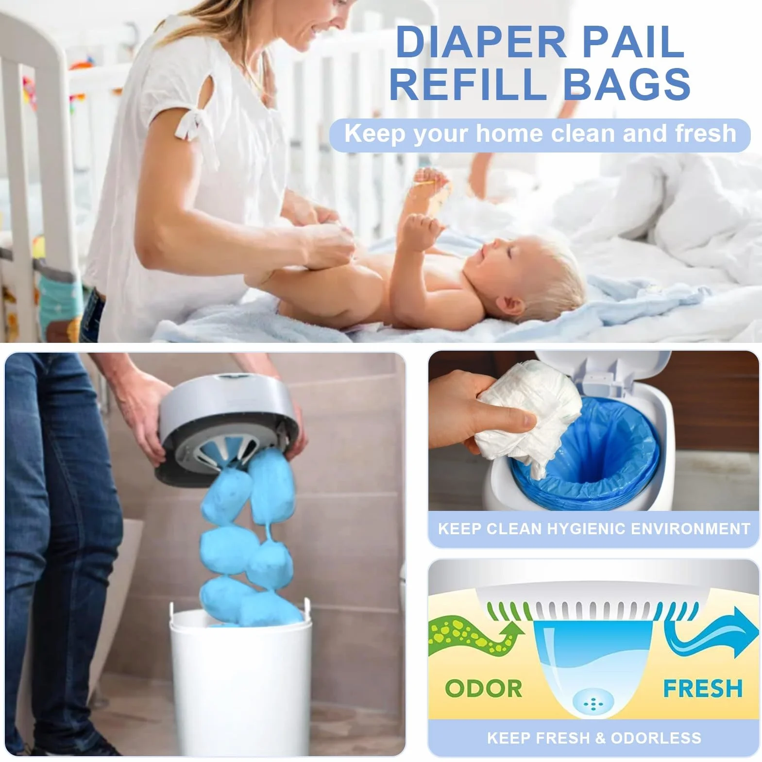 6.5M Recambios Compatible con Tommee Tippee 12 Piezas,Longitud Extendida, Engrosada Recambio Papelera Pañales Compatible con Tommee Tippee,Angelcare, Foppapedretti,LitterLocker, etc.