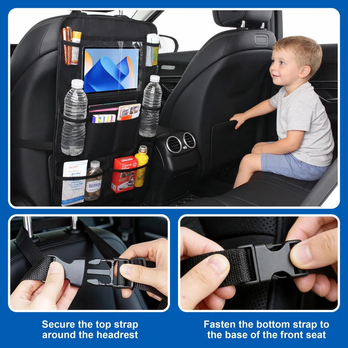 JIYANA 2 Piezas Organizador Asiento Coche Niños, Protector Asiento Coche en Tela Oxford 600D Resistente al Desgaste, Organizador de Asiento para Respaldo con 10 Bolsillos Multifuncionales