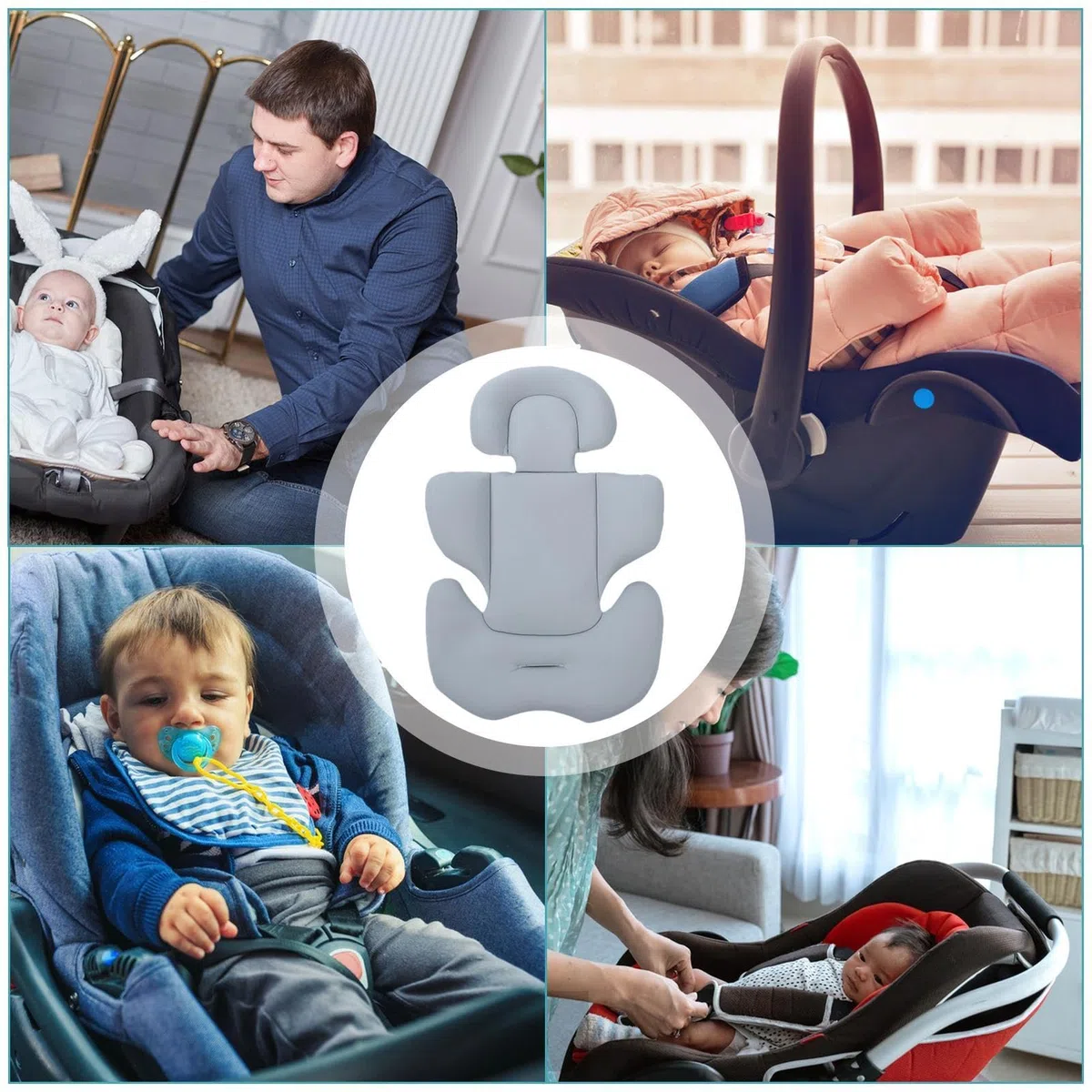 Reductor de asiento de coche de bebé, cojín de inserción de asiento de coche de bebé, almohadilla de apoyo corporal 2 en 1, reductor de asiento de bebé suave, acolchado de doble cara, para cochecitos