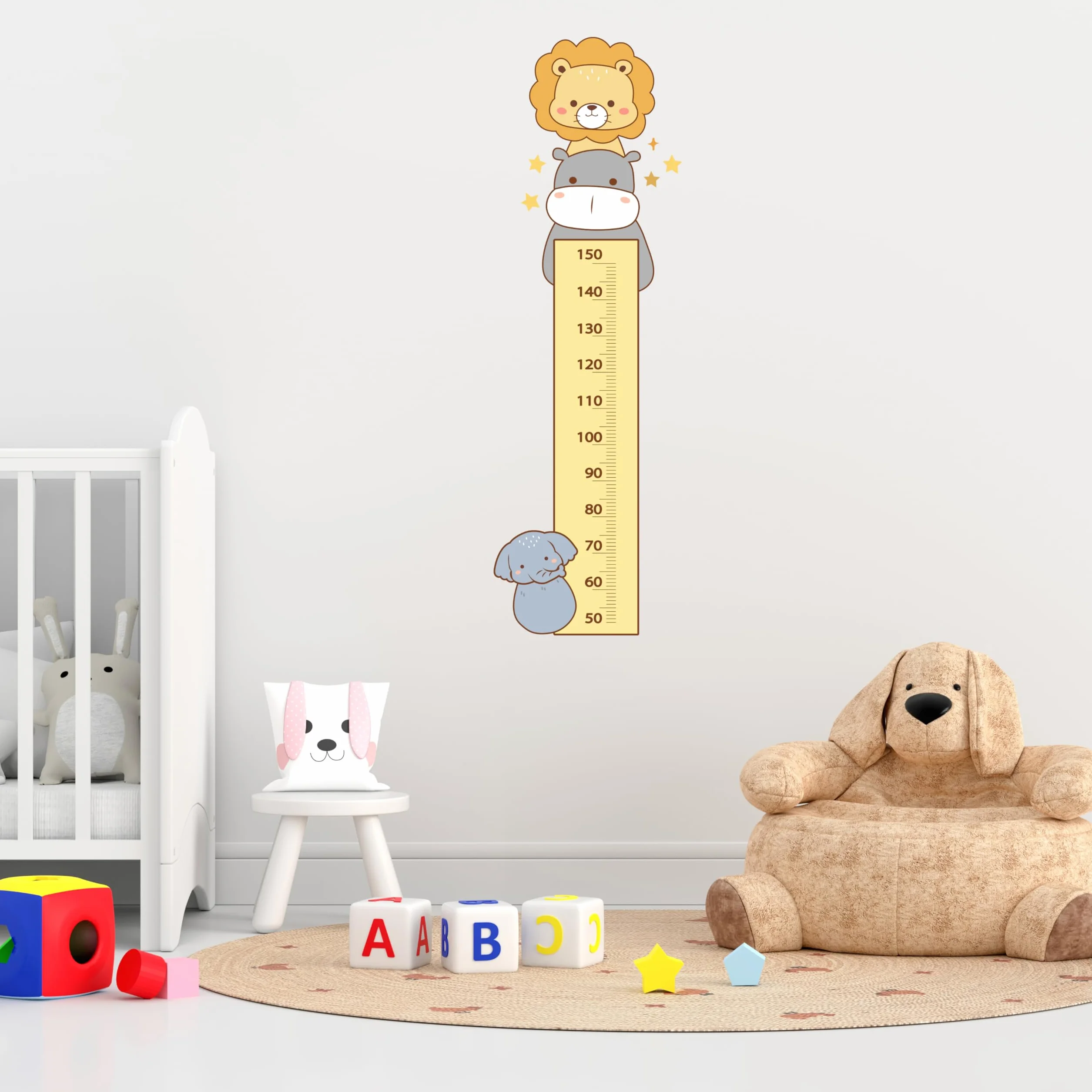 Vinilo Decorativo Medidor Infantil Pared 170x50 cm Tinta UV 4 Diseños Pegatinas Infantiles Decoración Habitación Bebé Metro Crecimiento León