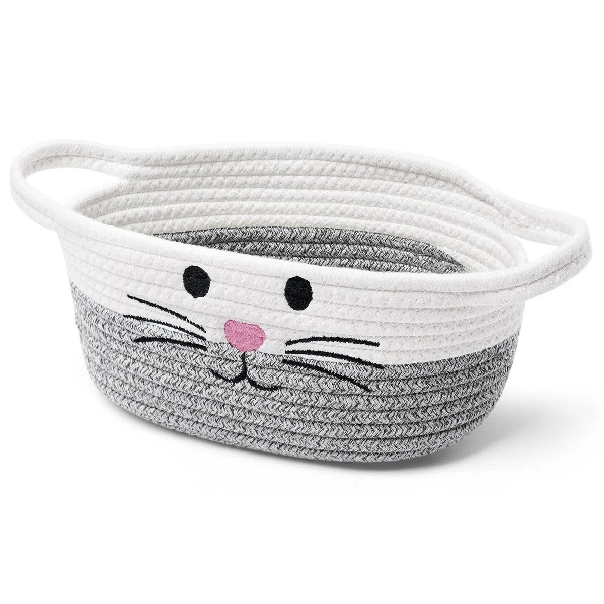 Cesta de Cuerda de algodón Trenzado Gris con Asas, Linda Cesta de Almacenamiento para habitación Infantil, Cesta de Regalo, Almacenamiento de Juguetes para Perros y Gatos