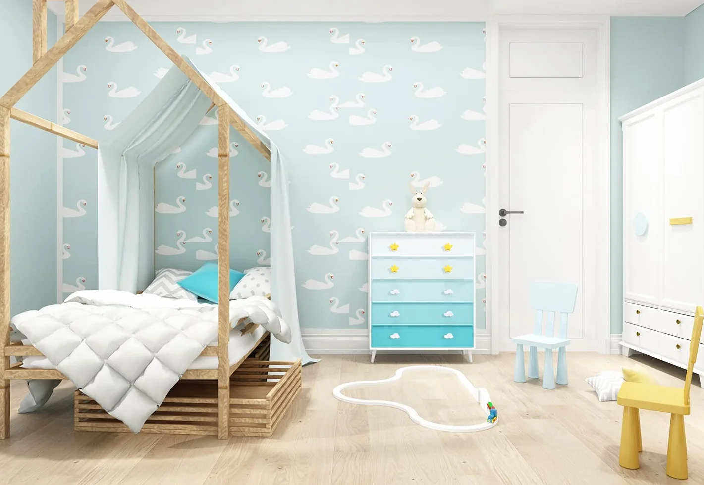 Botones de goma suave con forma de dibujos animados para niños, niñas, tiradores de armario, cajones, para armarios de habitación infantil, 6 unidades (estrella azul)