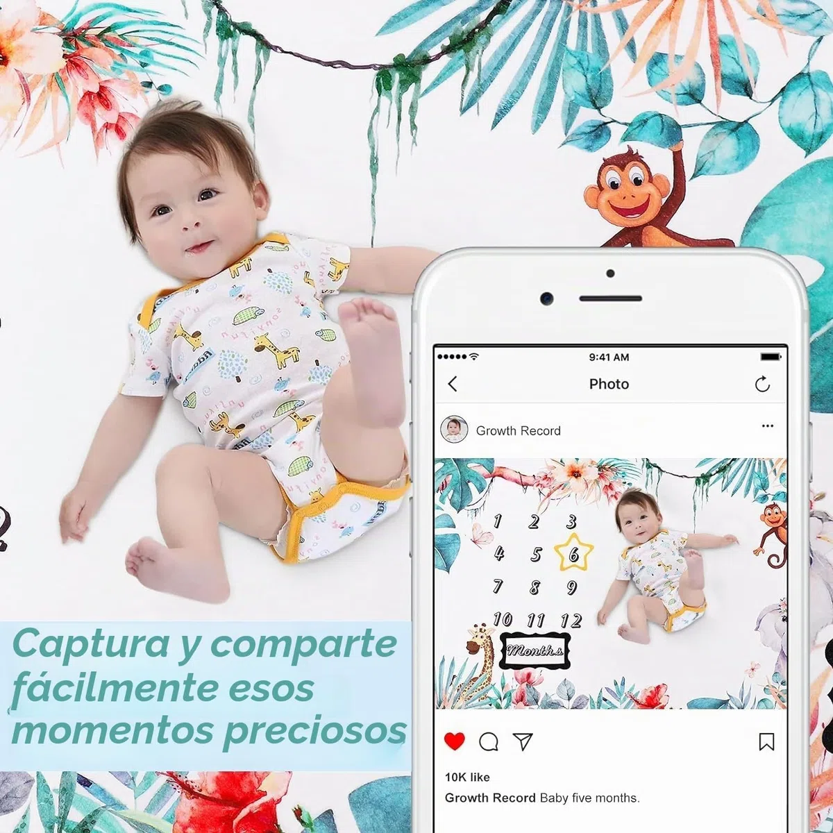 Tokaneit Manta de Forro Polar mensual para Niños, Bebé Hitos Mensuales, Fotografía Bebé, Recién Nacido Regalo Personalizado De Nacimiento para Nuevas Mamás, 150 x 100 cm