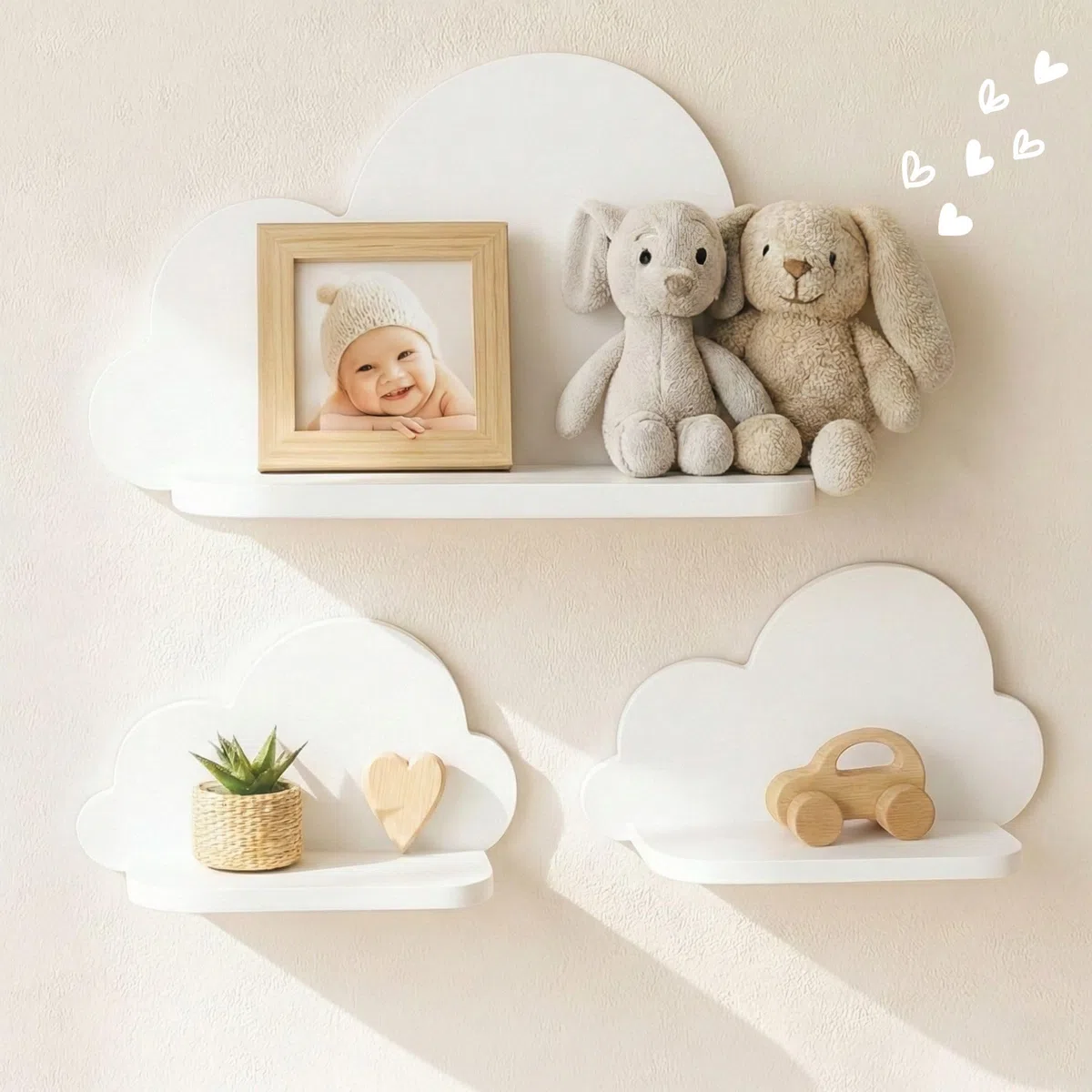Montessori - Estantería de pared para habitación infantil (3 unidades, montaje sencillo y respetuoso con el medio ambiente), color blanco