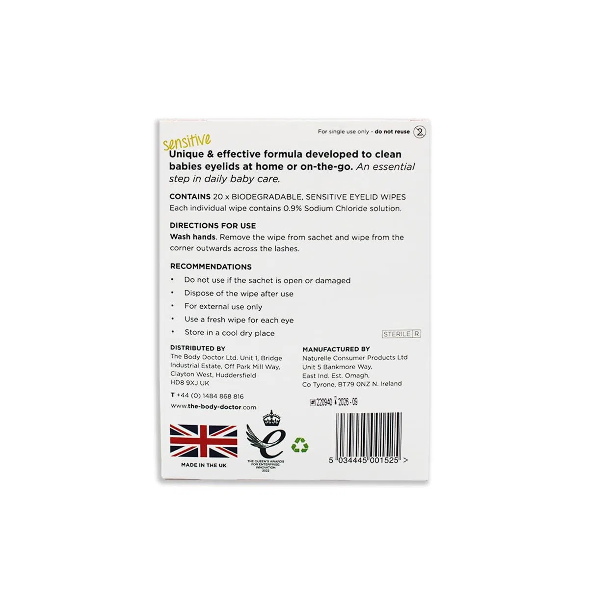 The Eye Doctor Toallitas Sensibles Para Los Ojos Bebé - 40 Toallitas Estériles Para Los Párpados Ideal Cuidado Diario Del Bebé - Sin Conservantes, Detergentes Ni Fragancias - Selladas Individualmente