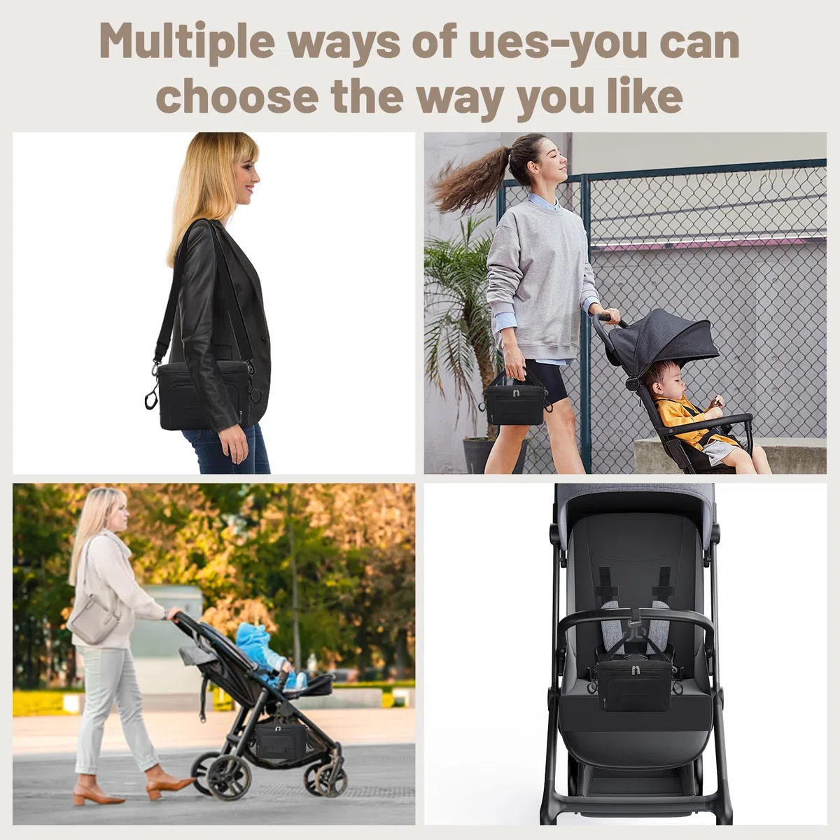 Bolso Carro Bebé, Bolsa Organizadora de Cochecitos con Portavasos y Correa para el Hombro, Universal Impermeable Bolsa Organizador de Cochecito, Multifuncional de Gran Capacidad (Negro)