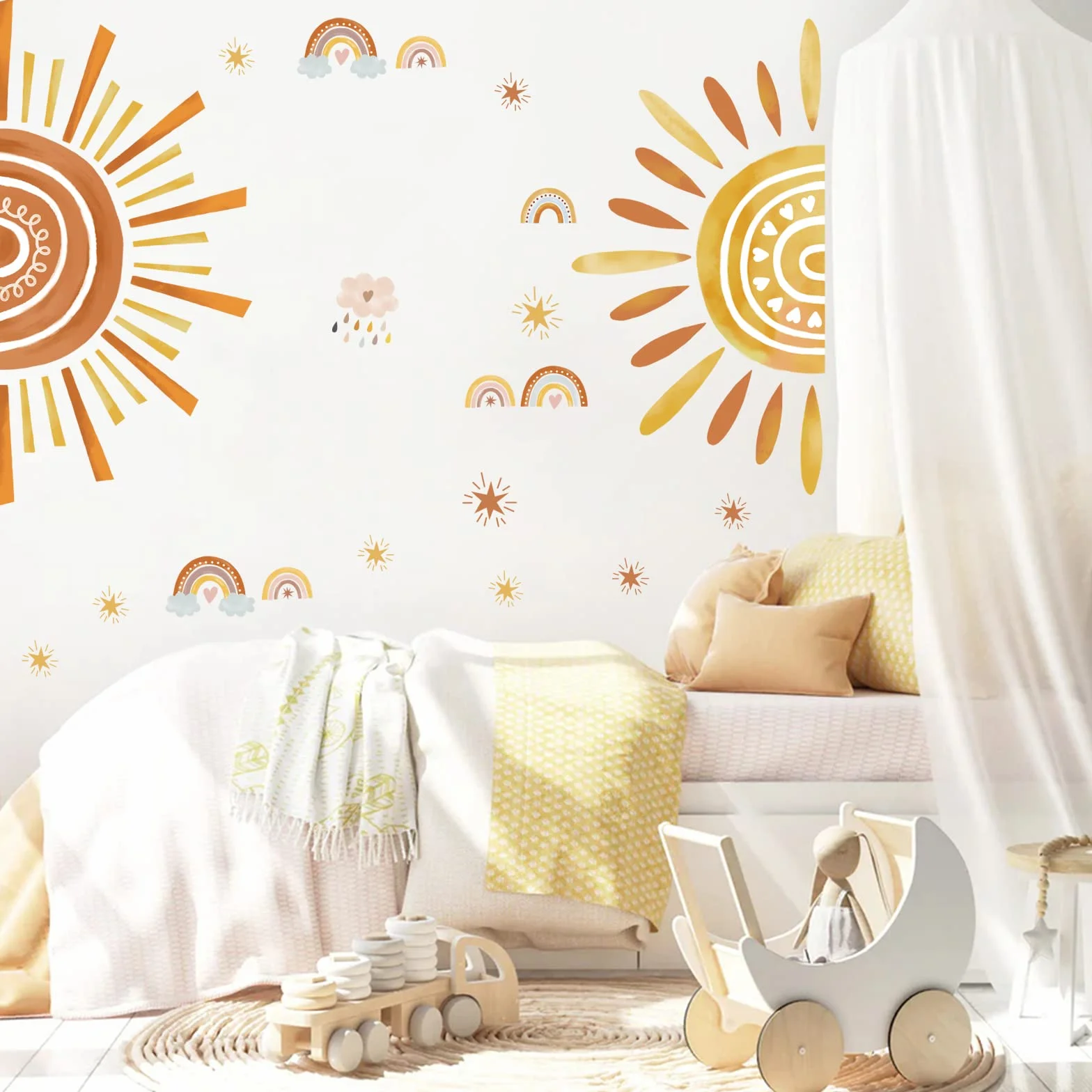wondever Pegatinas de Pared Arcoiris Grande Sol y Nubes Adhesivos Pared Decorativos Estrellas Infantiles Vinilos Pared para Habitación Bebés Dormitorio Guardería