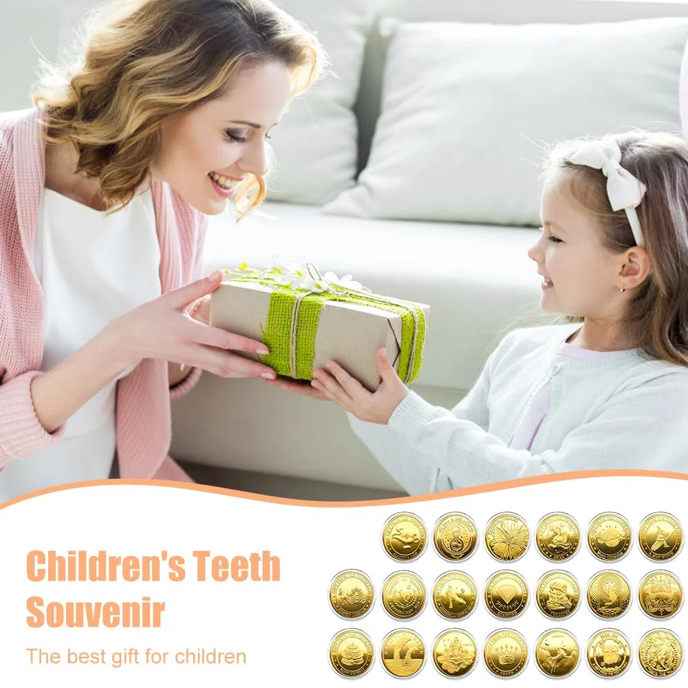 mizikuu 20 monedas de hada de los dientes, hada de los dientes, hada de los dientes, con diferentes patrones, monedas de oro para niños, regalo de hada de los dientes, recuerdo para recompensar la