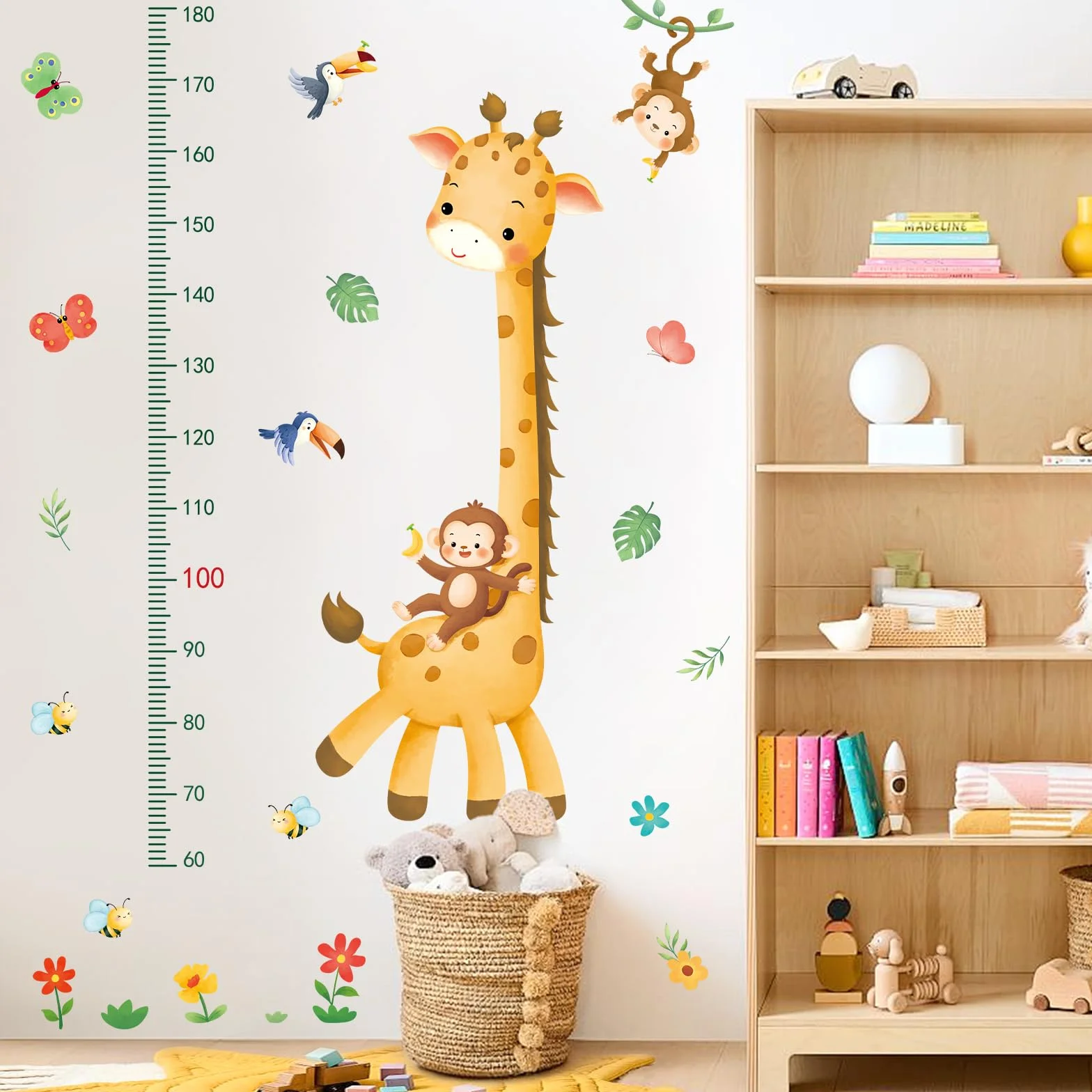 SHUCHING Pegatinas de Pared Medidor Niños, Vinilos Decorativos Jirafa Mono, Vinilo Adhesivo Pared Salón Dormitorio Habitación Infantiles Bebé