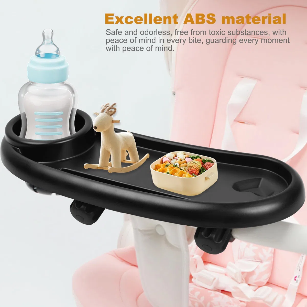 Bandeja para Cochecito de Bebé, Bandeja Universal para Cochecito, Extraíble Antideslizante Accesorio de Carrito de Bebé,3 en 1 con Clip Ajustable,para Cochecitos con Reposabrazos (Negro)
