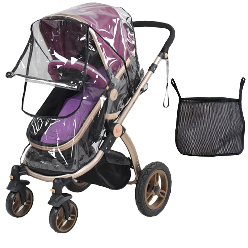 Burbuja de Lluvia Protector Cubierta contra Lluvia y Viento Impermeable para Silla de Paseo de Bebé y Carrito con una Bolsa Organizadora de Malla para Guardar Cosas