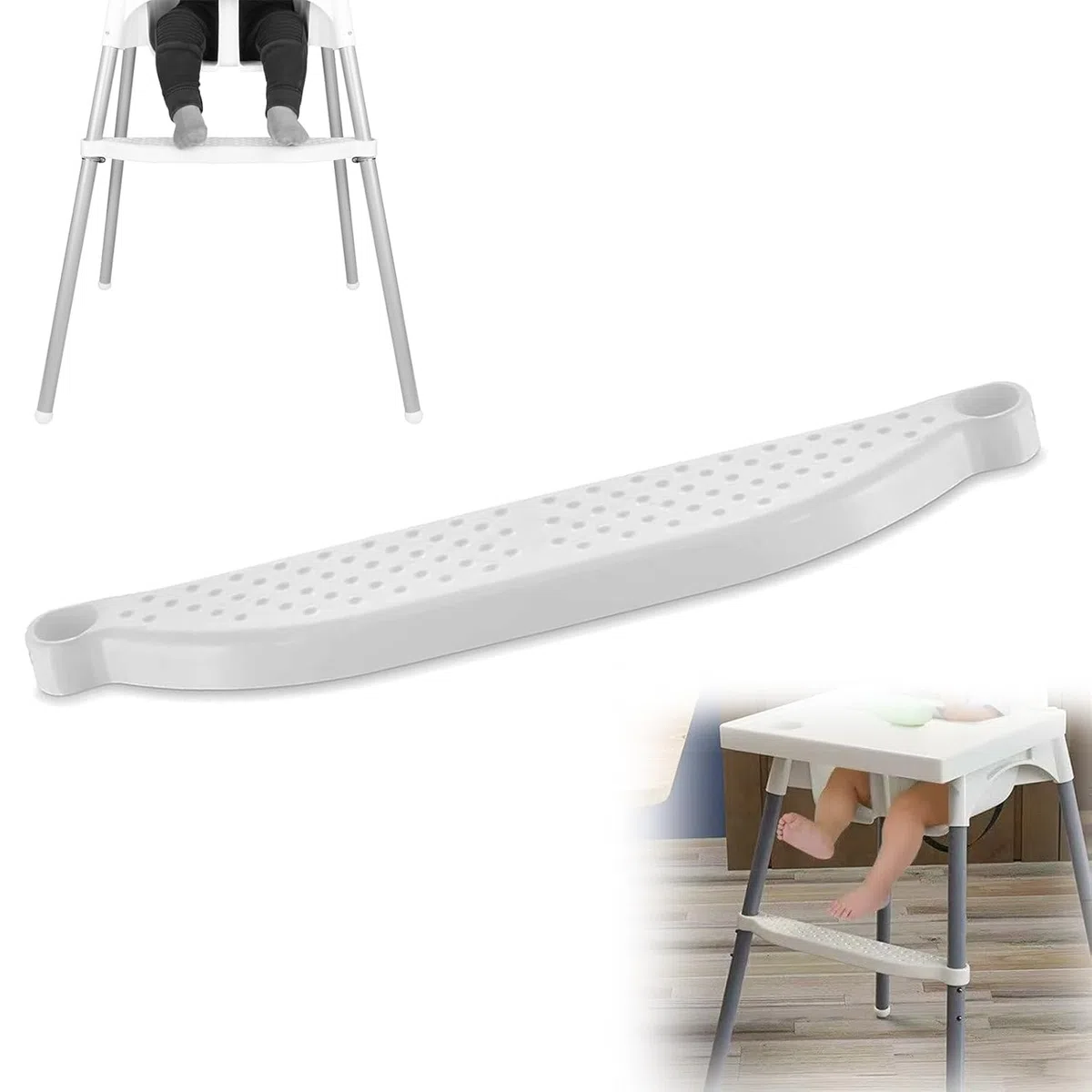 HANQ Reposapiés para silla alta, altura ajustable, reposapiés portátil para bebé, accesorios para silla alta, compatible con reposapiés IKEA Antilop para silla alta (blanco)