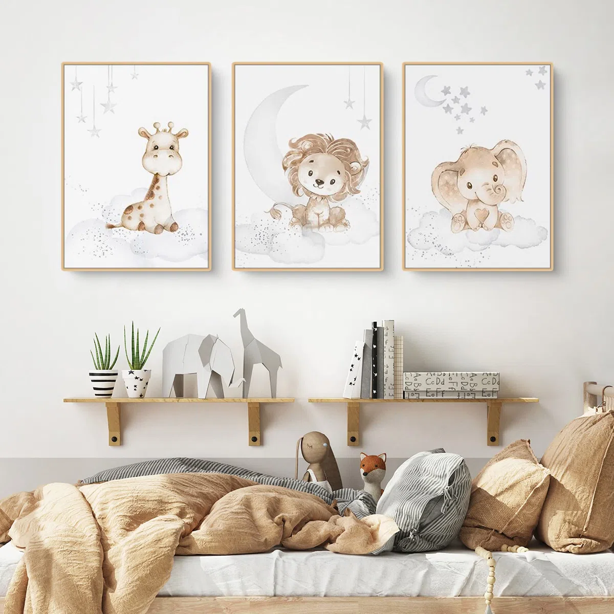EXQUELEG Juego de 3 pósteres infantiles, diseño de conejo y jirafa, imágenes decorativas sin marco, motivos de animales