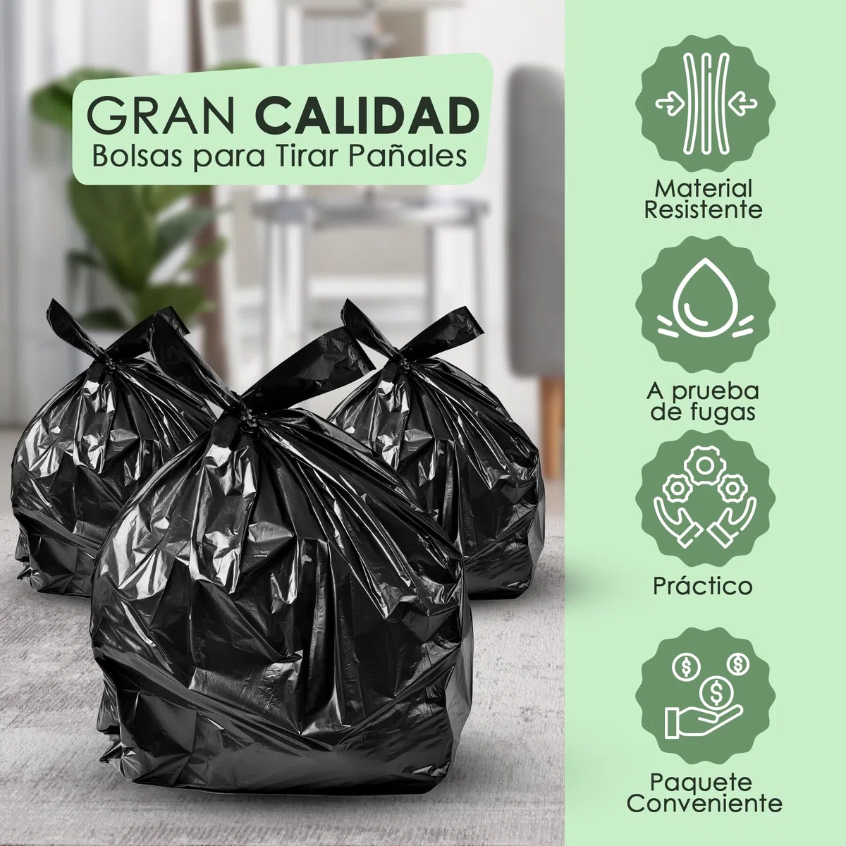 Paquete de 100 Bolsas Pañales Adulto - Bolsas Grandes Negras para Contenedor Pañales de Adulto, Resistentes, Desechables y Sin Fragancia - 15% Más Gruesas - Bolsas para Tirar Pañales