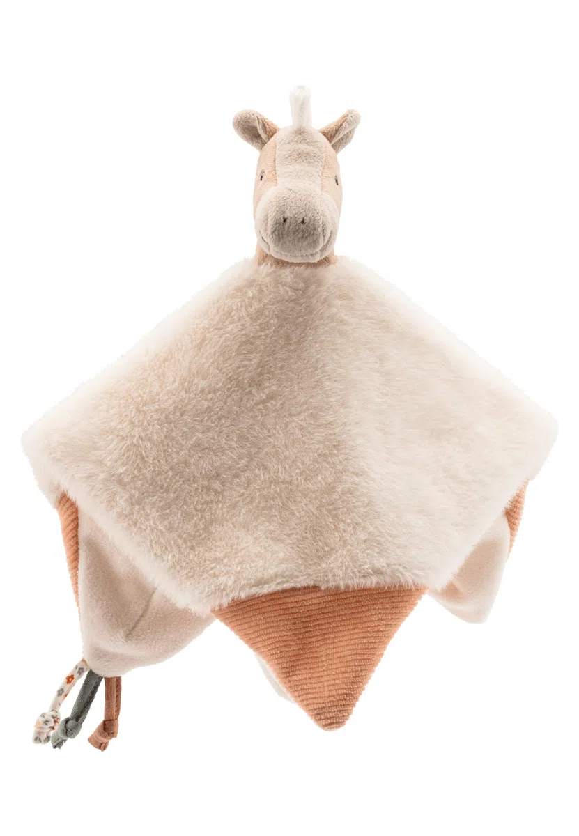 Sterntaler Manta de Seguridad S Caballo Sunny – Manta para bebé de Suave Felpa y Pana – Manta para bebé y niños con Nudo – Baby Kuscheltier con sonajero para casa y Viajes, Color Crudo