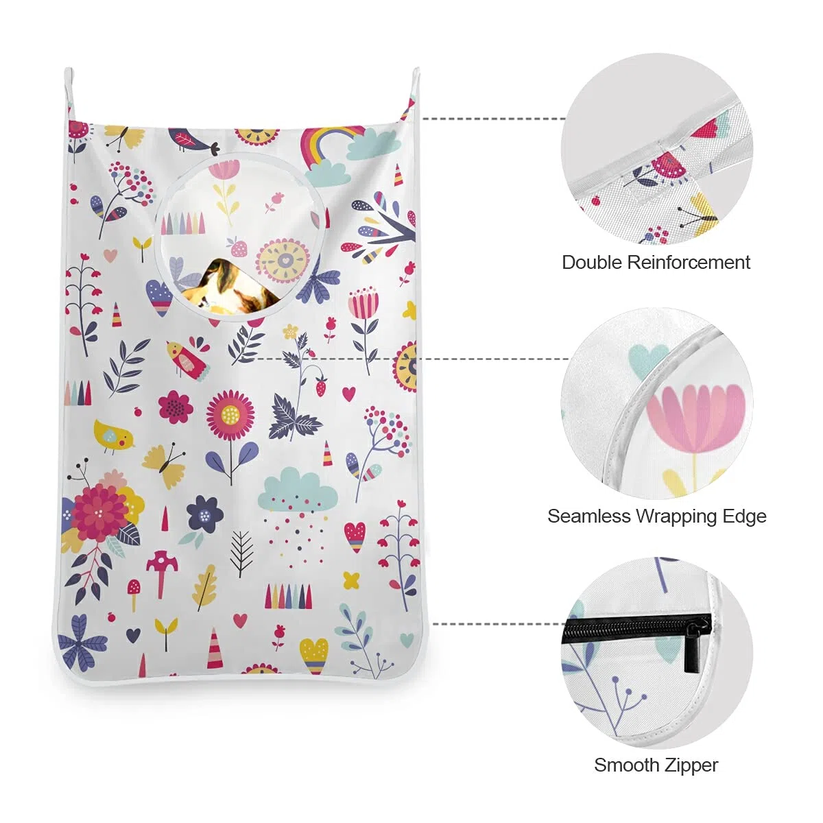 Bolsa para ropa sucia, para niños, con ganchos para la pared, diseño de flores y flores