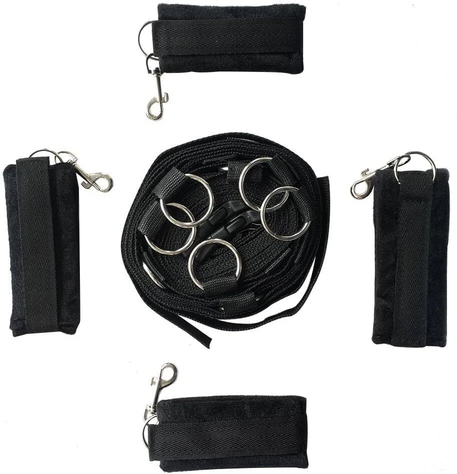 1 Set Amarres de Cama B-D-S-M Accesorios Ajustable Fáciles de Transportar Correa De Cabecera - Negro