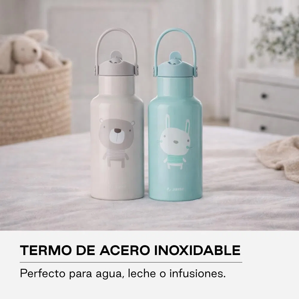 Jané Termo Acero Inoxidable 500 ml, Mantiene 24h Frío y 12h Calor, Recubrimiento Interior Cerámico, Libre BPA, Beige