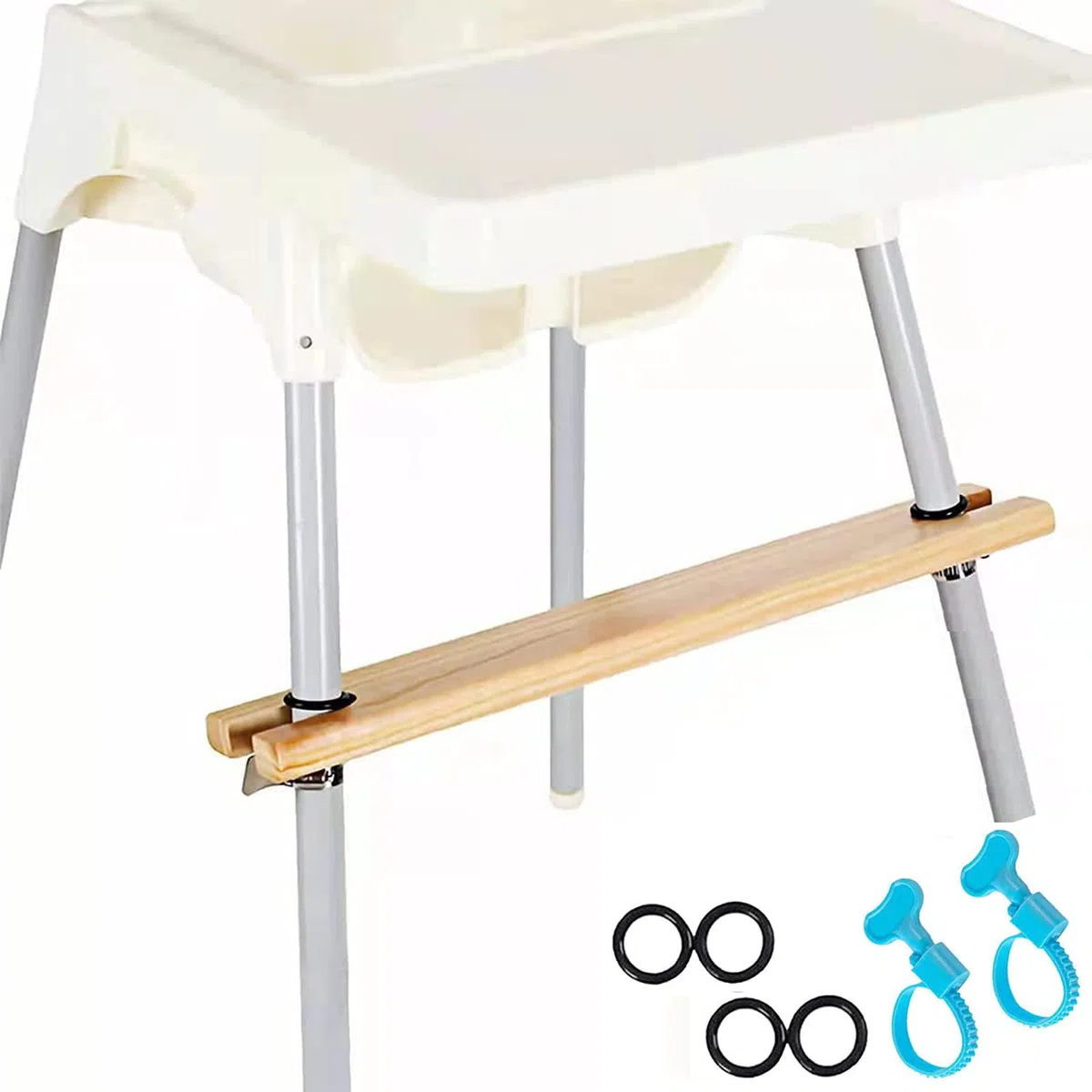 Reposapiés para Trona, Ajustable Antideslizante Pino Natural de Madera Accesorios Reposapiés Silla Alta Bebé de Resorte Compatible Tronas para Bebés
