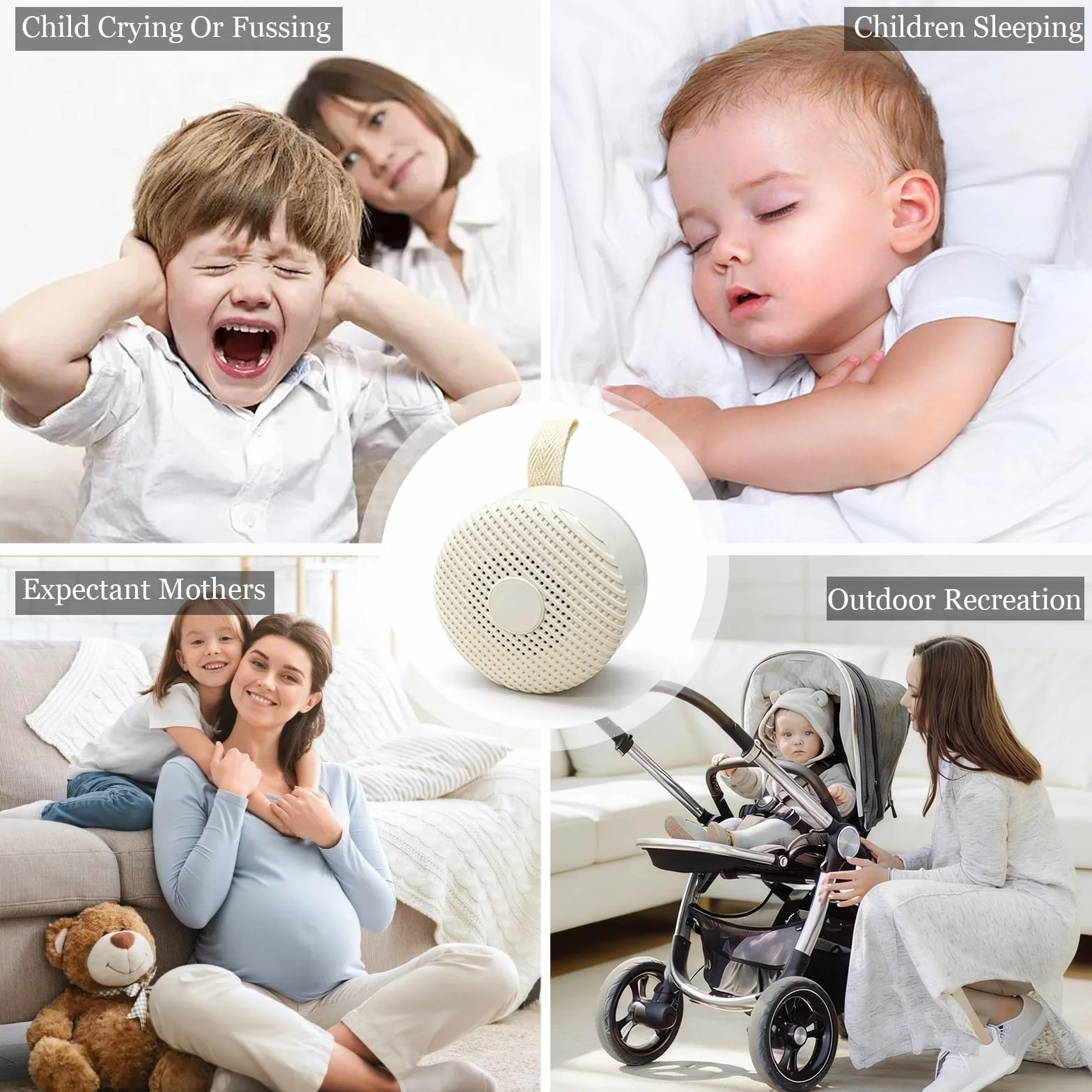 White Noise Machine Portátil con 24 Sonidos Relajantes, Luz Nocturna y Temporizador USB-C para Bebé Niños Adultos