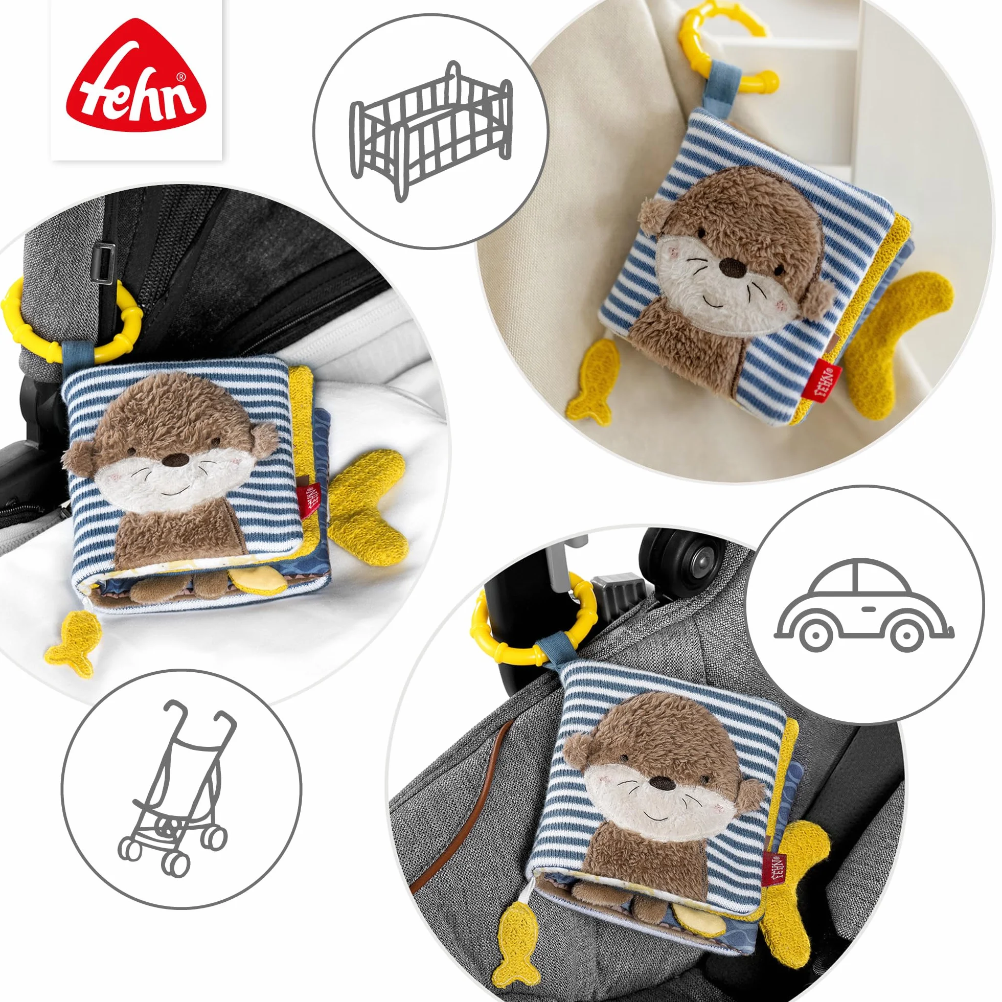 Fehn Stoffbuch Otter – Fühlbuch mit Tier-Motiven: 8 Seiten mit spannenden Farben & Funktionen Zum Fühlen, Greifen und Staunen - Ein perfekter Begleiter für zuhause & unterwegs