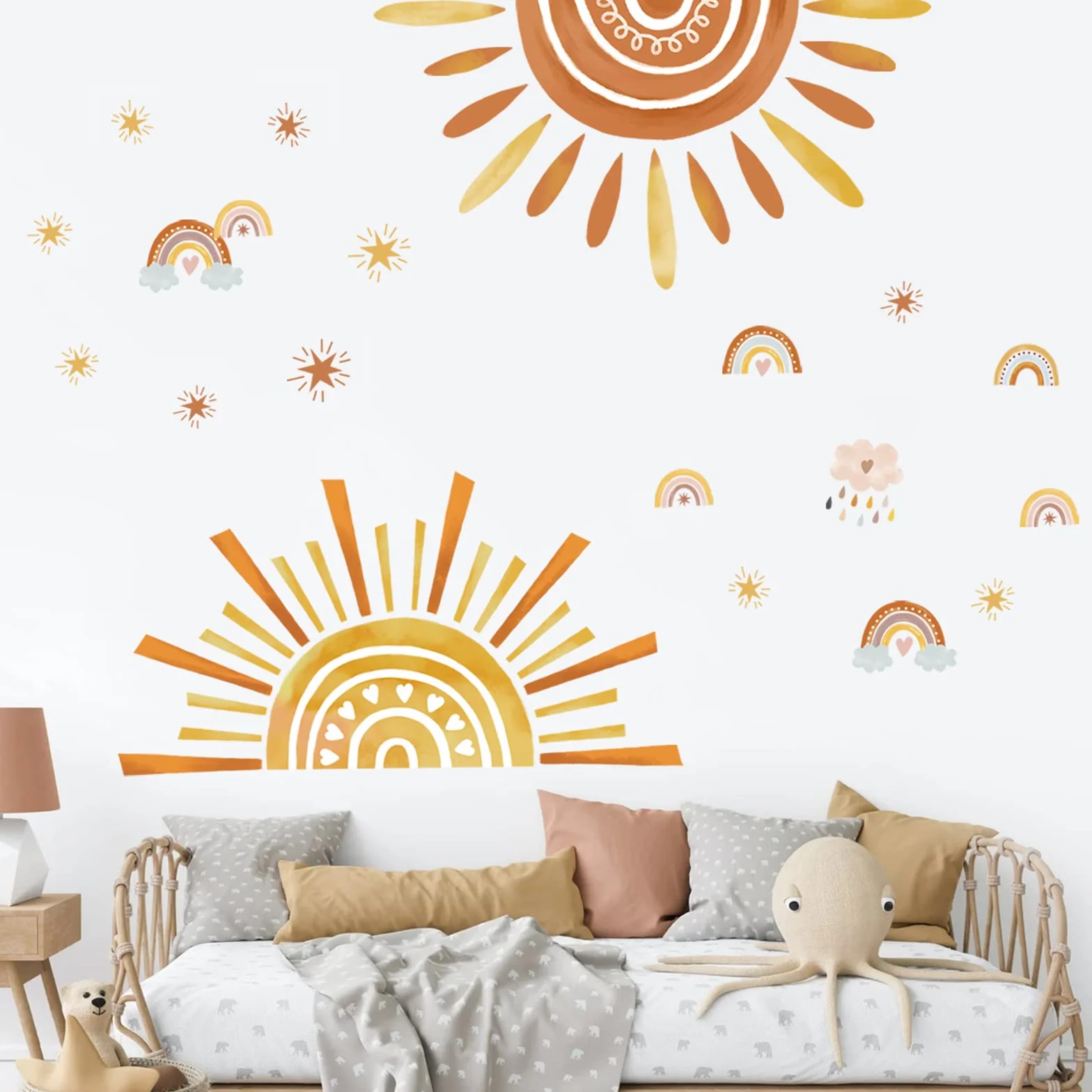 wondever Pegatinas de Pared Arcoiris Grande Sol y Nubes Adhesivos Pared Decorativos Estrellas Infantiles Vinilos Pared para Habitación Bebés Dormitorio Guardería