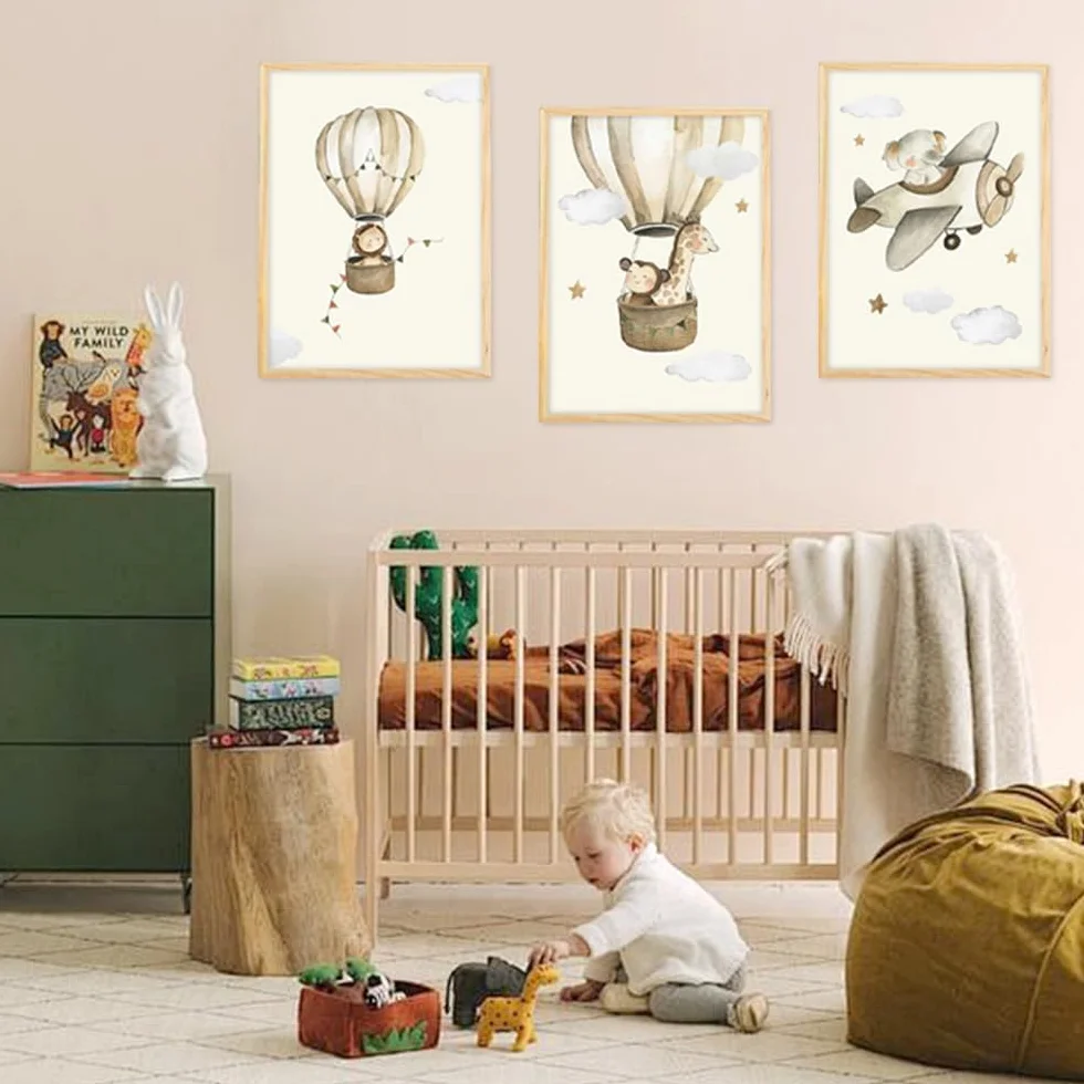 YunBey Juego de 4 Laminas Infantiles Cuadros Infantiles de Animales de la Jungla Sin Marco A4 Laminas Decorativas Pared Infantil para Habitación de Bebé