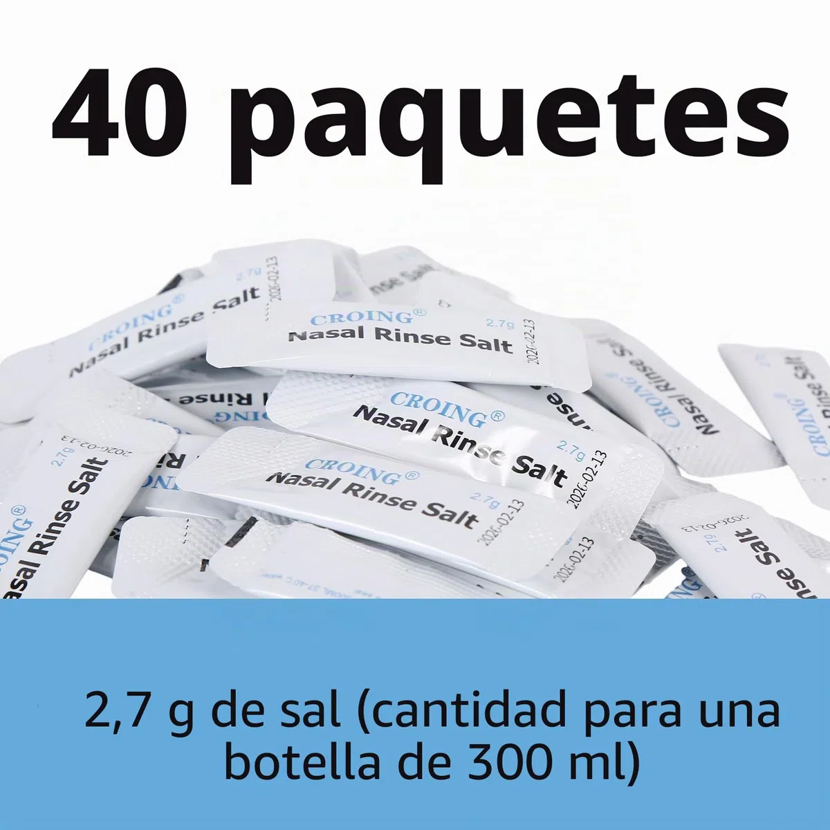 CROING 𝗟𝗮𝘃𝗮𝗱𝗼 𝗡𝗮𝘀𝗮𝗹 Botella de 300 ml + 40 Paquetes de Sal - Neti Pot, Lavado Nasal - Yoga Nasal - Nariz Limpiador