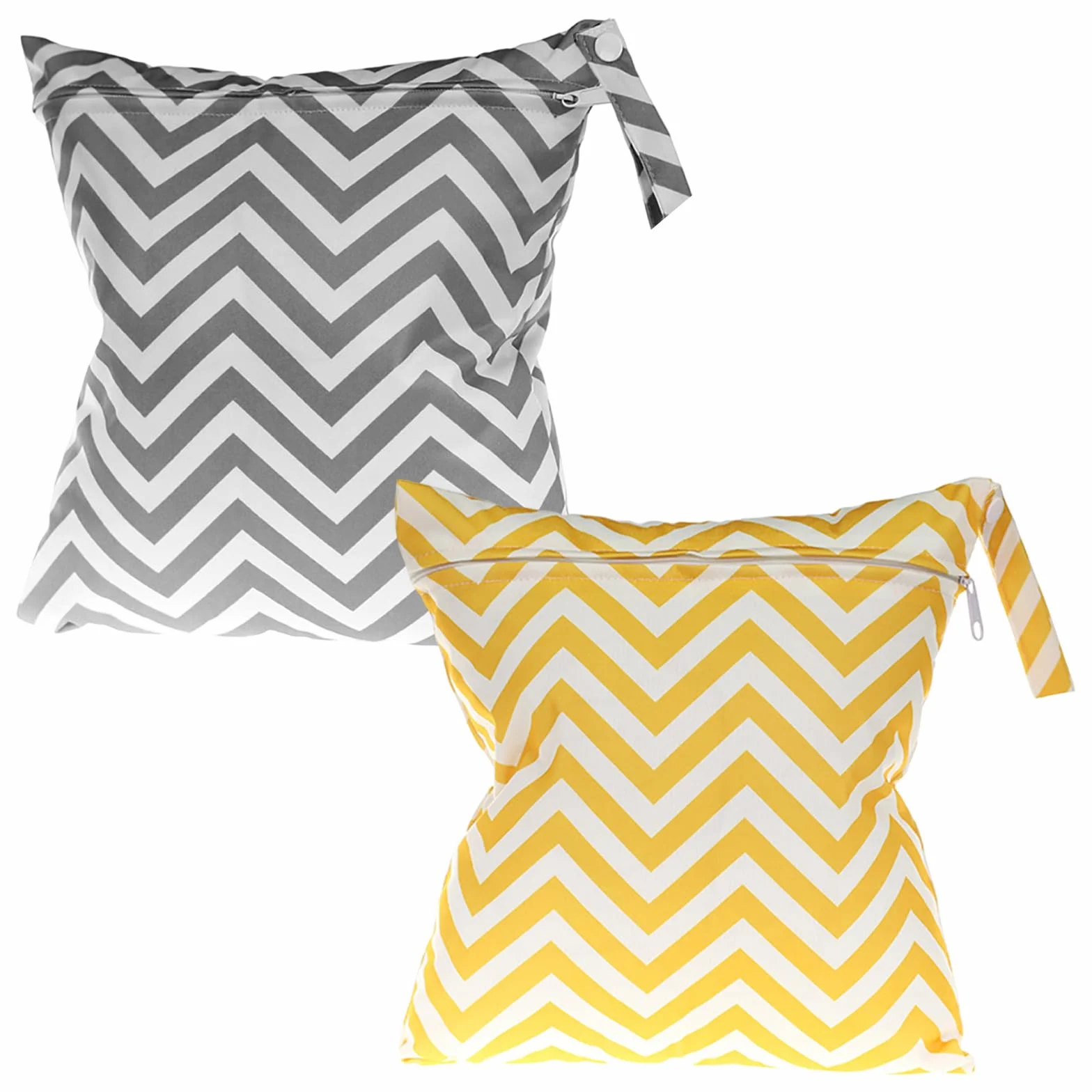 FUIPVGI 2 Piezas Bolsa para Ropa Mojada y Almacenamiento, 28×30 cm, para Pañales, Cosméticos, Tampones y Ropa Sucia (Gris + Amarillo)