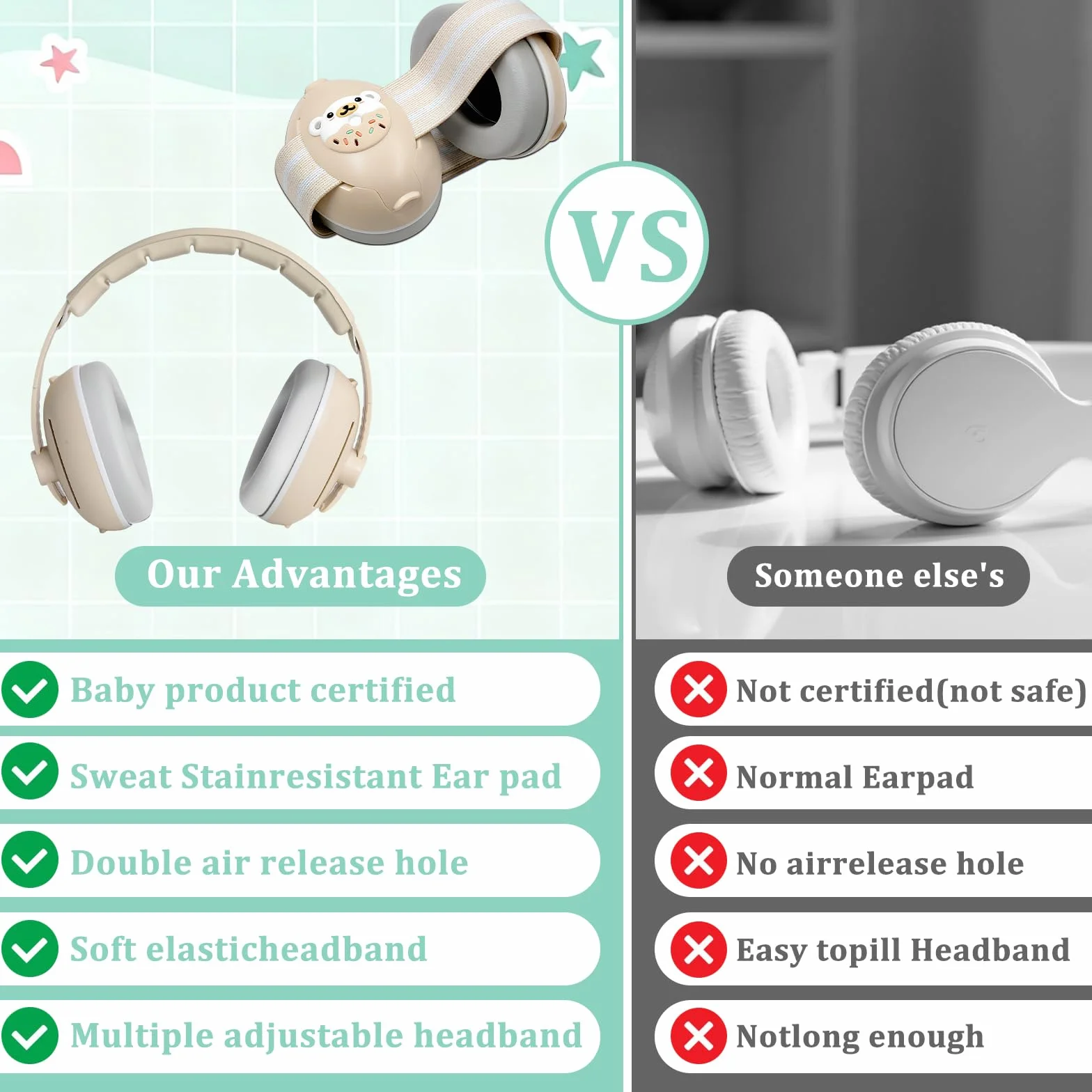 Cascos Bebe Antiruido,2 en 1 Cascos Antiruido Bebe,Ajustable Auriculares Bebe Antiruido,Protector Auditivo Bebe Diadema Suave Ideal Para Dormir, Viajes en AvióN y Fiestas