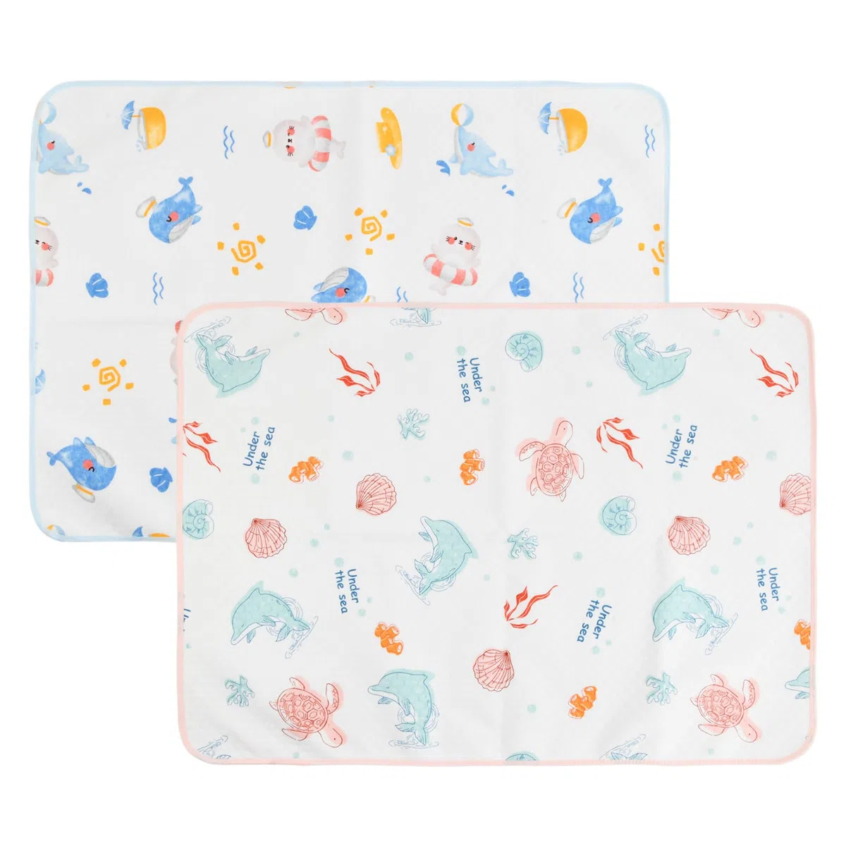 2 Piezas Cambiador Bebé, Colchoneta Cambiador Bebé Impermeable, 50x70cm Algodón, Motivo Delfín Rosa Azul, Ligero