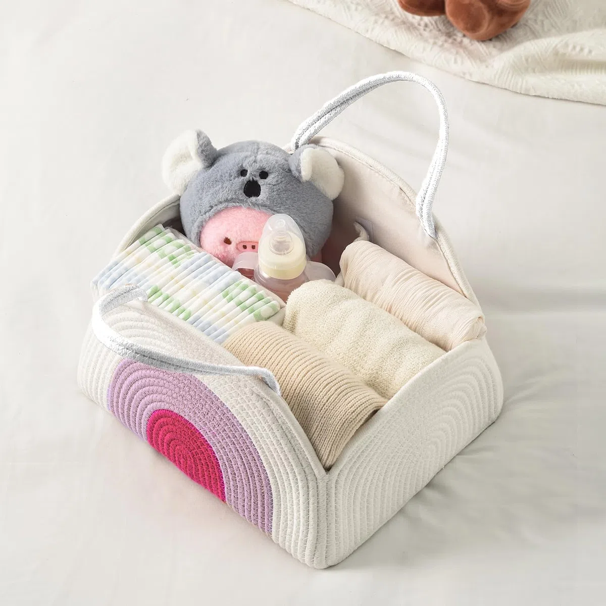 Organizadora para Bebé, Organizador de Pañales para Cambio de Bebé, Organizador de carrito de pañales para bebés con Compartimentos Desmontables (Rosa arcoíris)